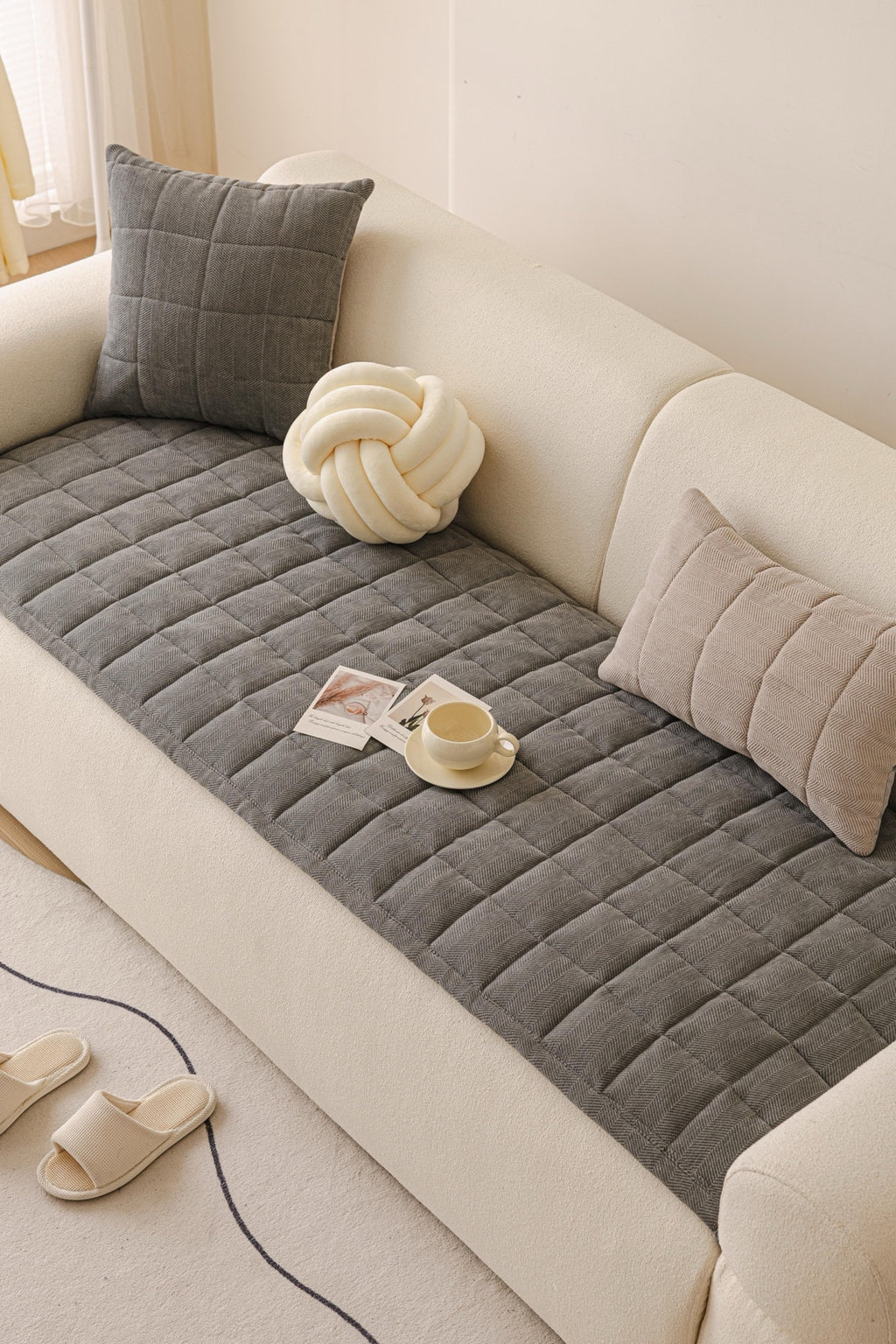 Sofa Decor Haven Quilted Corduroy Sofa Cover Piece in Charcoal Grey - styled quilted sofa cover piece for quilted corduroy sofa cover pieces in Australia, image 3