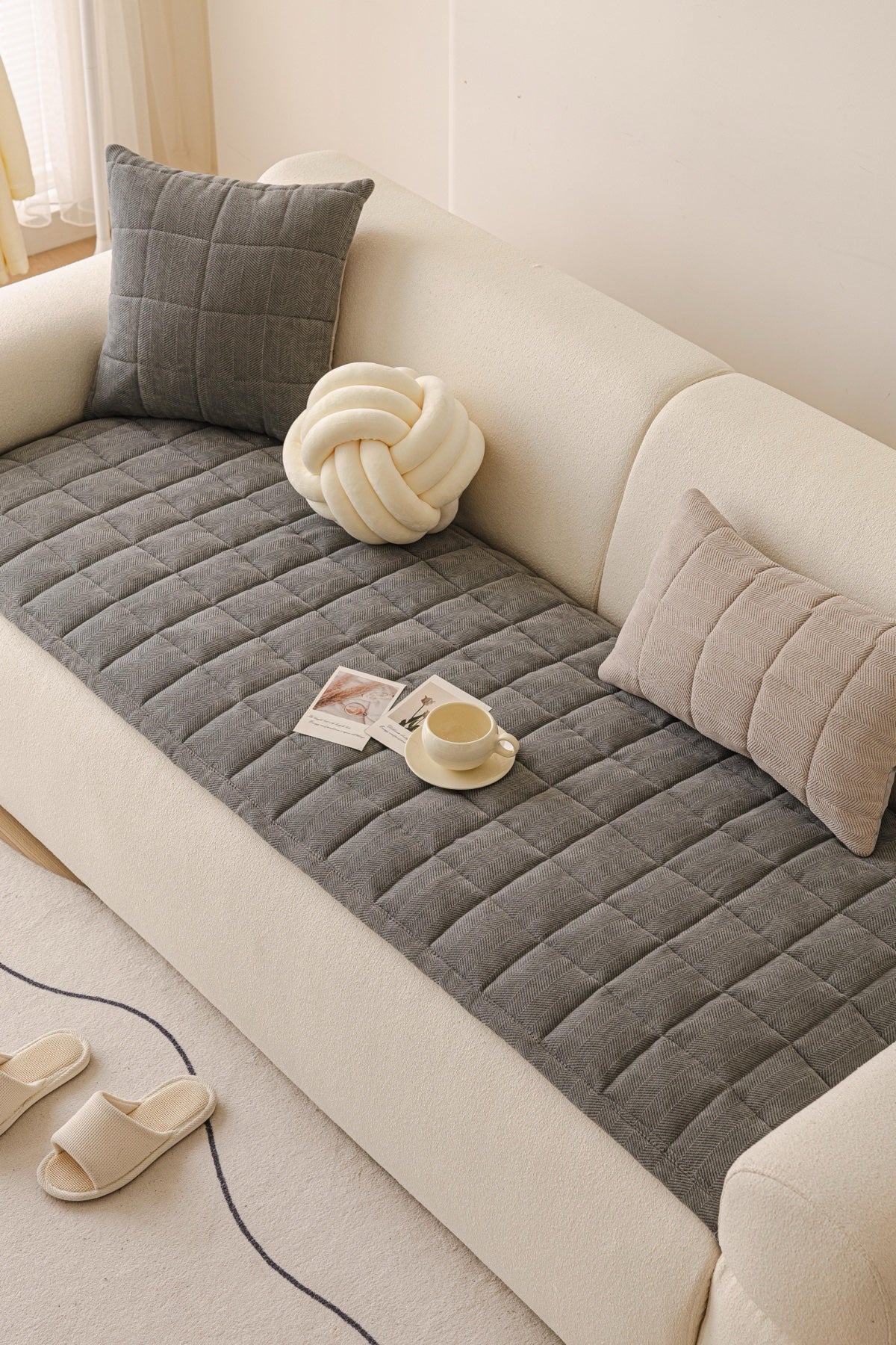 Sofa Decor Haven Quilted Corduroy Sofa Cover Piece in Charcoal Grey - styled quilted sofa cover piece for quilted corduroy sofa cover pieces in Australia, image 3