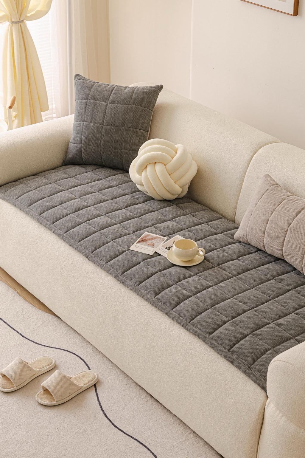 Sofa Decor Haven Quilted Corduroy Sofa Cover Piece in Charcoal Grey - styled quilted sofa cover piece for quilted corduroy sofa cover pieces in Australia, image 4