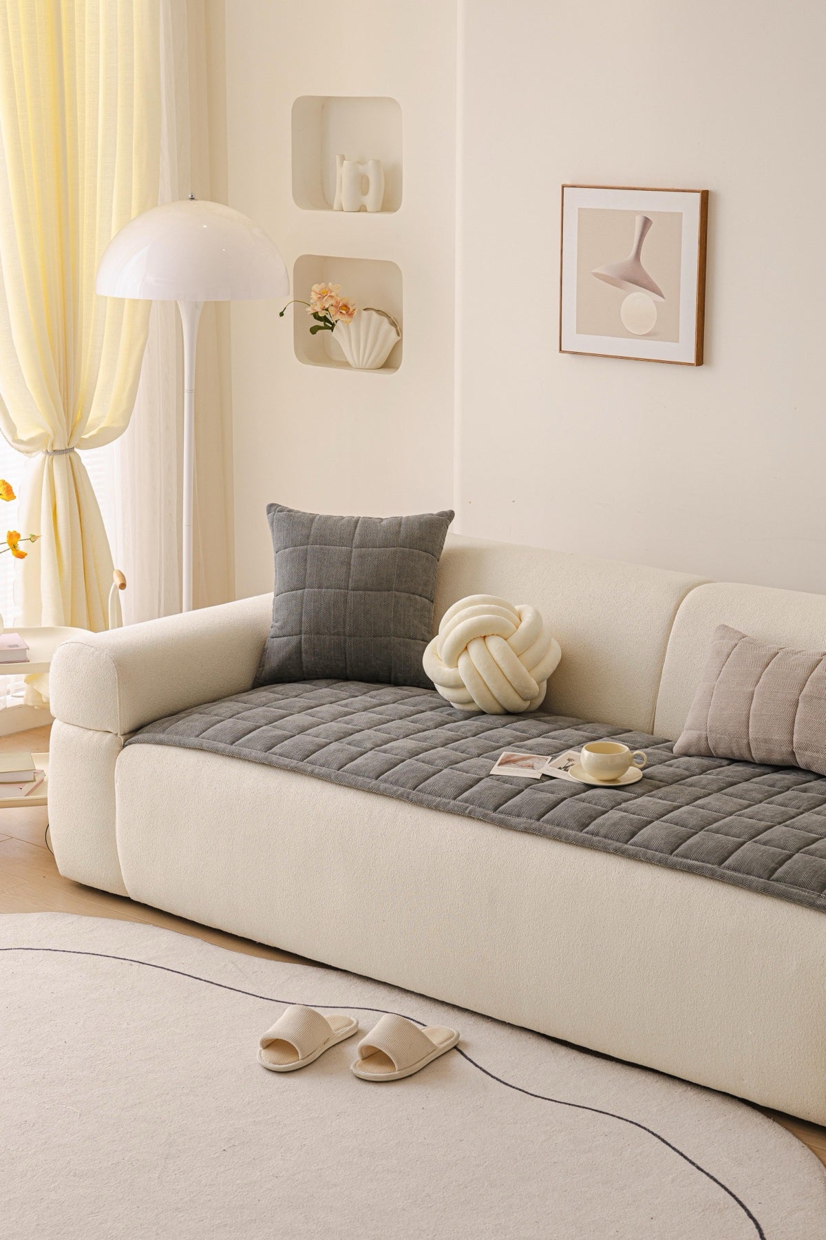 Sofa Decor Haven Quilted Corduroy Sofa Cover Piece in Charcoal Grey - styled quilted sofa cover piece for quilted corduroy sofa cover pieces in Australia, image 6