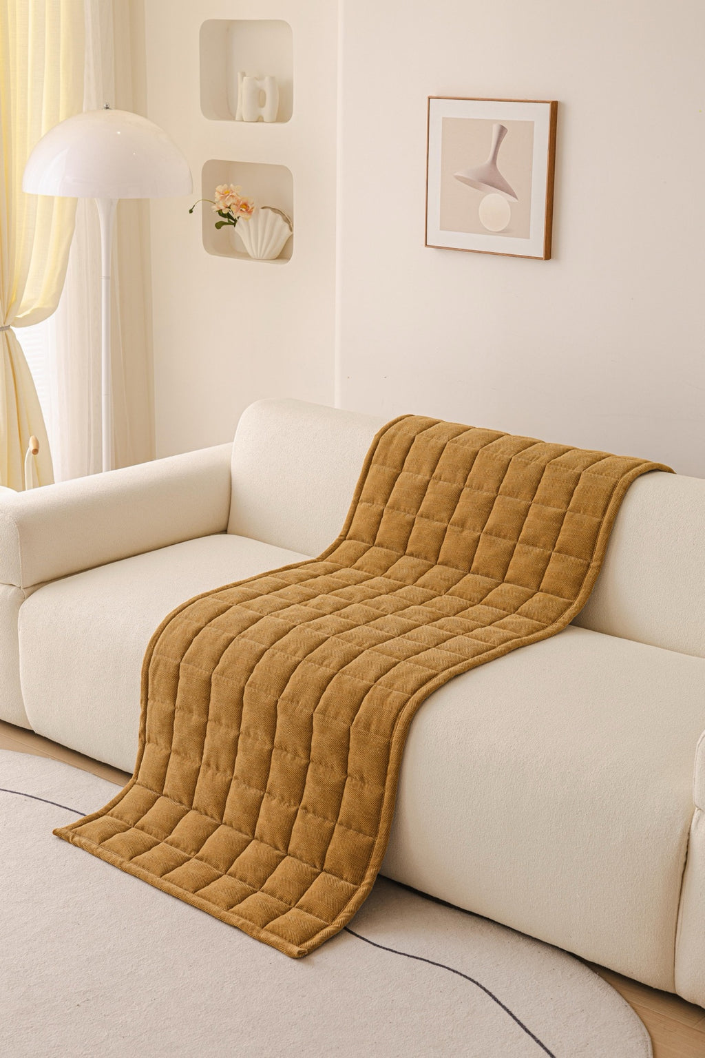 Sofa Decor Haven Quilted Corduroy Sofa Cover Piece in Ochre Gold - draped sofa cover piece view for quilted corduroy sofa cover pieces in Australia, image 20