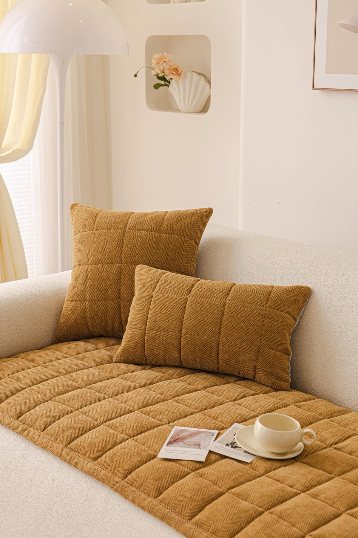 Sofa Decor Haven Quilted Corduroy Sofa Cover Piece in Ochre Gold - styled quilted sofa cover piece for quilted corduroy sofa cover pieces in Australia, image 22