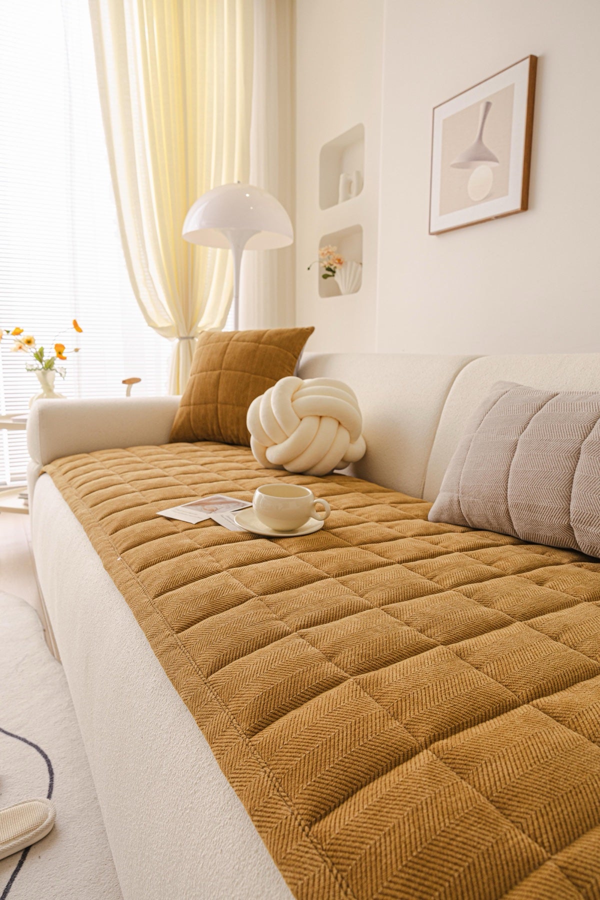 Sofa Decor Haven Quilted Corduroy Sofa Cover Piece in Ochre Gold - styled quilted sofa cover piece for quilted corduroy sofa cover pieces in Australia, image 15