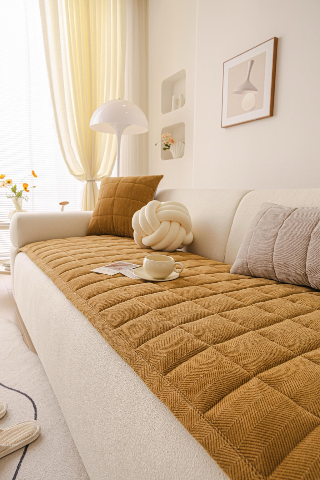 Sofa Decor Haven Quilted Corduroy Sofa Cover Piece in Ochre Gold - styled quilted sofa cover piece for quilted corduroy sofa cover pieces in Australia, image 24