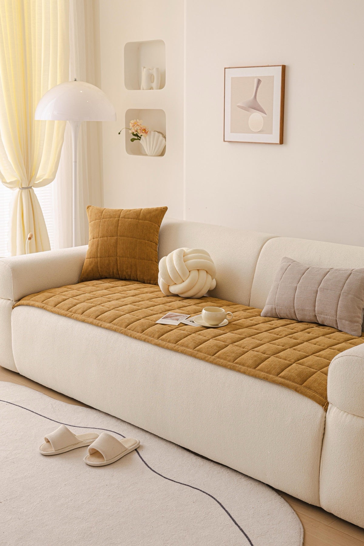 Sofa Decor Haven Quilted Corduroy Sofa Cover Piece in Ochre Gold - styled quilted sofa cover piece for quilted corduroy sofa cover pieces in Australia, image 16