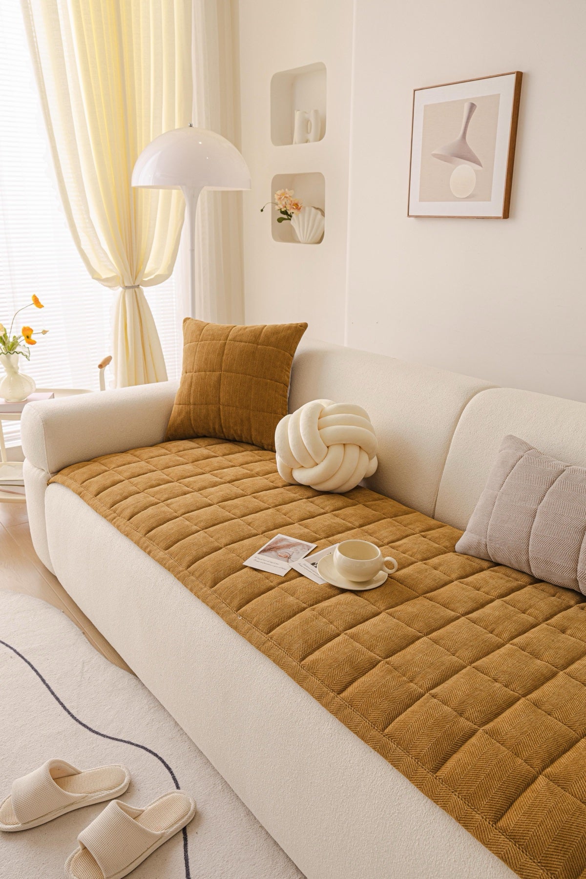 Sofa Decor Haven Quilted Corduroy Sofa Cover Piece in Ochre Gold - styled quilted sofa cover piece for quilted corduroy sofa cover pieces in Australia, image 17