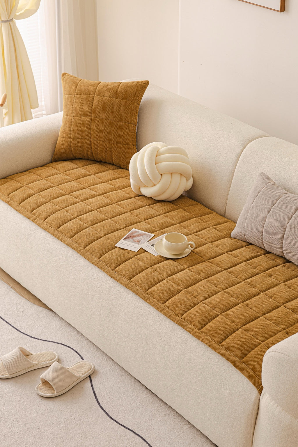 Sofa Decor Haven Quilted Corduroy Sofa Cover Piece in Ochre Gold - styled quilted sofa cover piece for quilted corduroy sofa cover pieces in Australia, image 19