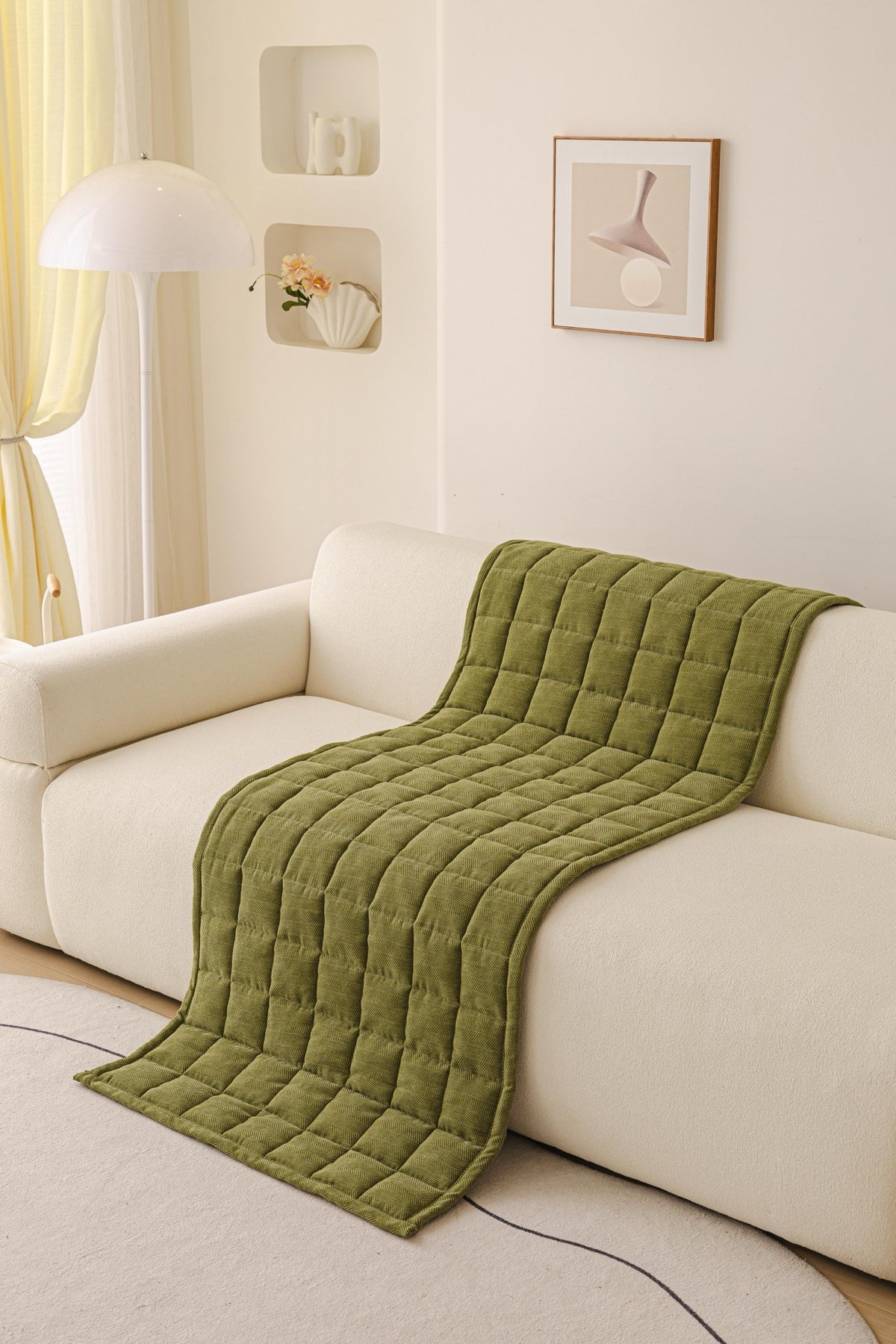 Sofa Decor Haven Quilted Corduroy Sofa Cover Piece in Olive Green - draped sofa cover piece view for quilted corduroy sofa cover pieces in Australia, image 32