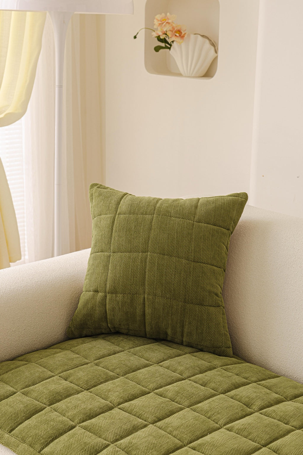 Sofa Decor Haven Quilted Corduroy Sofa Cover Piece in Olive Green - styled quilted sofa cover piece for quilted corduroy sofa cover pieces in Australia, image 34
