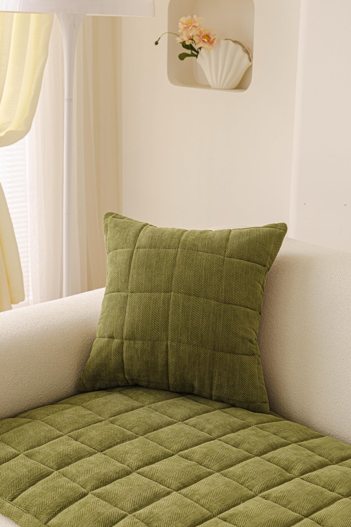 Sofa Decor Haven Quilted Corduroy Sofa Cover Piece in Olive Green - styled quilted sofa cover piece for quilted corduroy sofa cover pieces in Australia, image 34