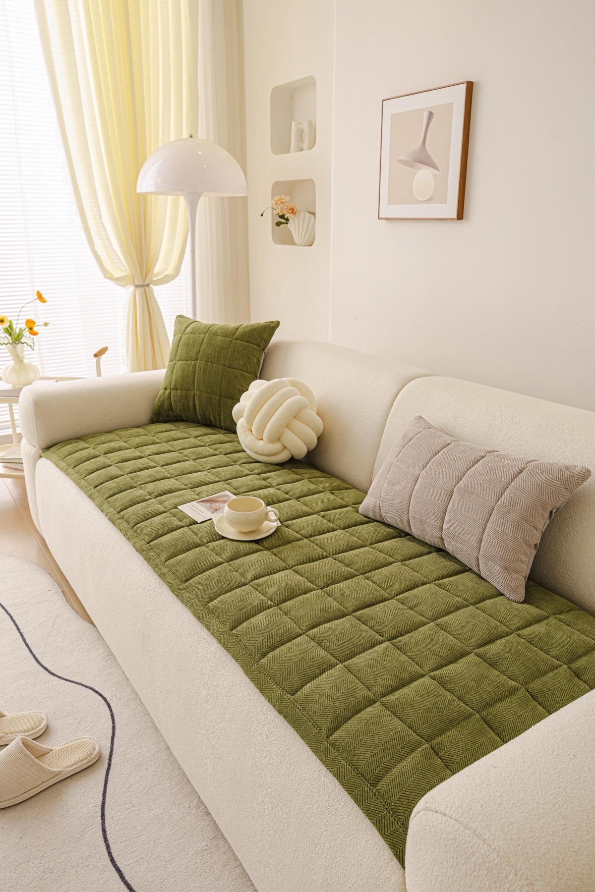 Sofa Decor Haven Quilted Corduroy Sofa Cover Piece in Olive Green - styled quilted sofa cover piece for quilted corduroy sofa cover pieces in Australia, image 26