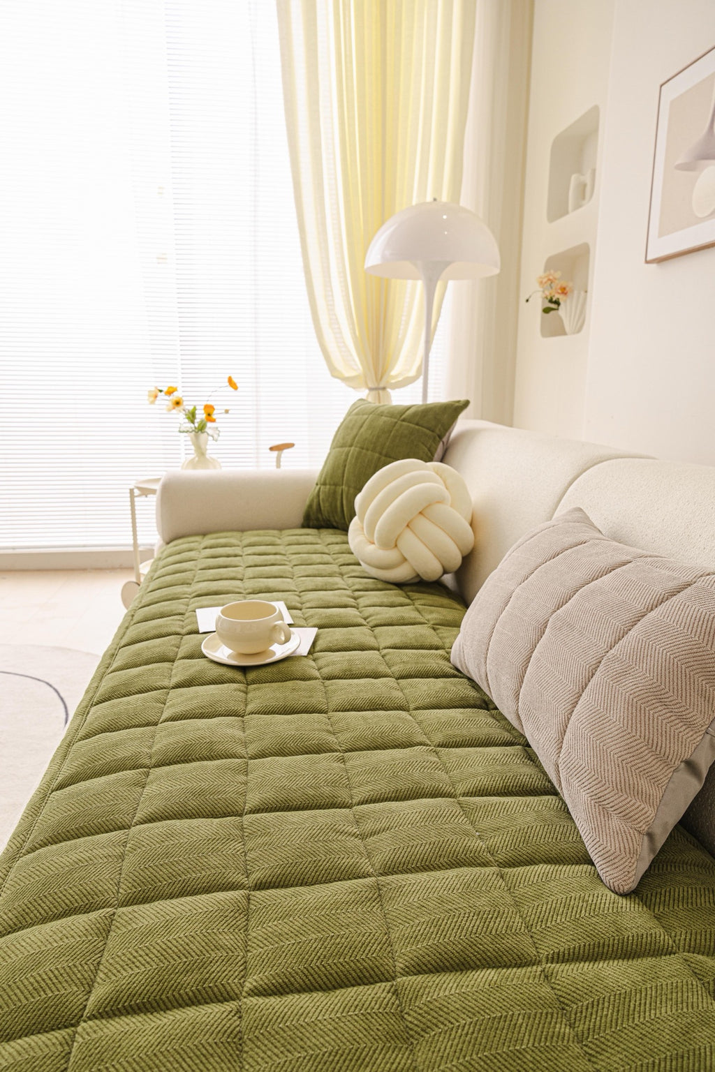 Sofa Decor Haven Quilted Corduroy Sofa Cover Piece in Olive Green - styled quilted sofa cover piece for quilted corduroy sofa cover pieces in Australia, image 27