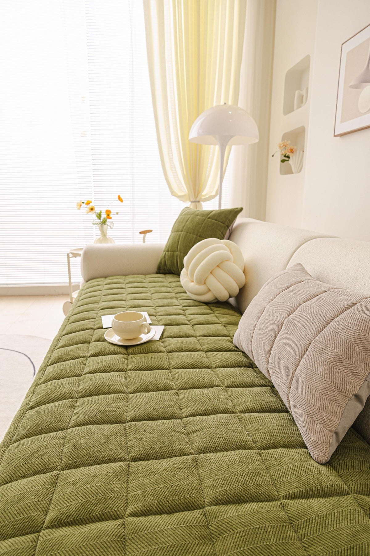 Sofa Decor Haven Quilted Corduroy Sofa Cover Piece in Olive Green - styled quilted sofa cover piece for quilted corduroy sofa cover pieces in Australia, image 27