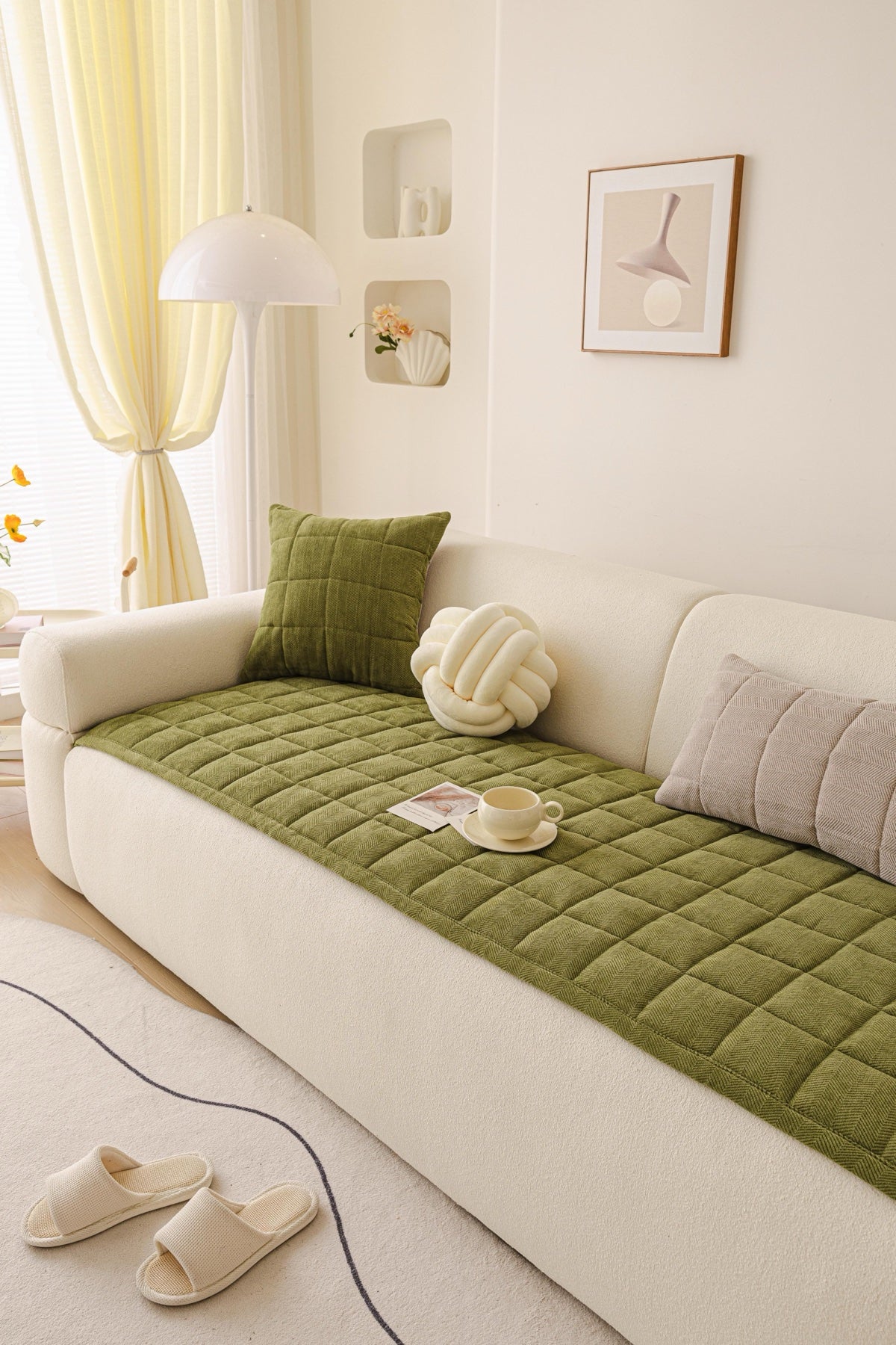 Sofa Decor Haven Quilted Corduroy Sofa Cover Piece in Olive Green - styled quilted sofa cover piece for quilted corduroy sofa cover pieces in Australia, image 29