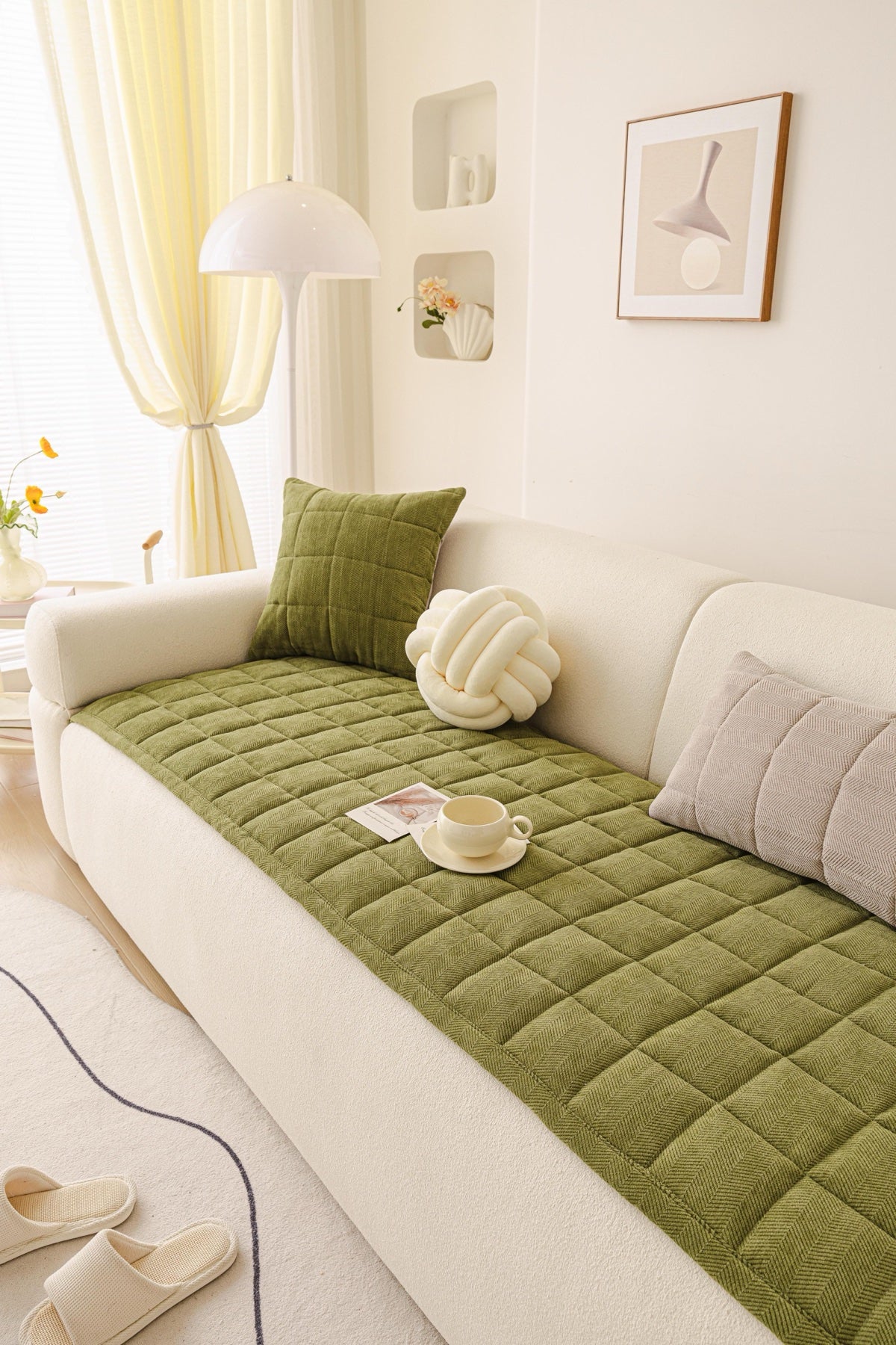 Sofa Decor Haven Quilted Corduroy Sofa Cover Piece in Olive Green - styled quilted sofa cover piece for quilted corduroy sofa cover pieces in Australia, image 30