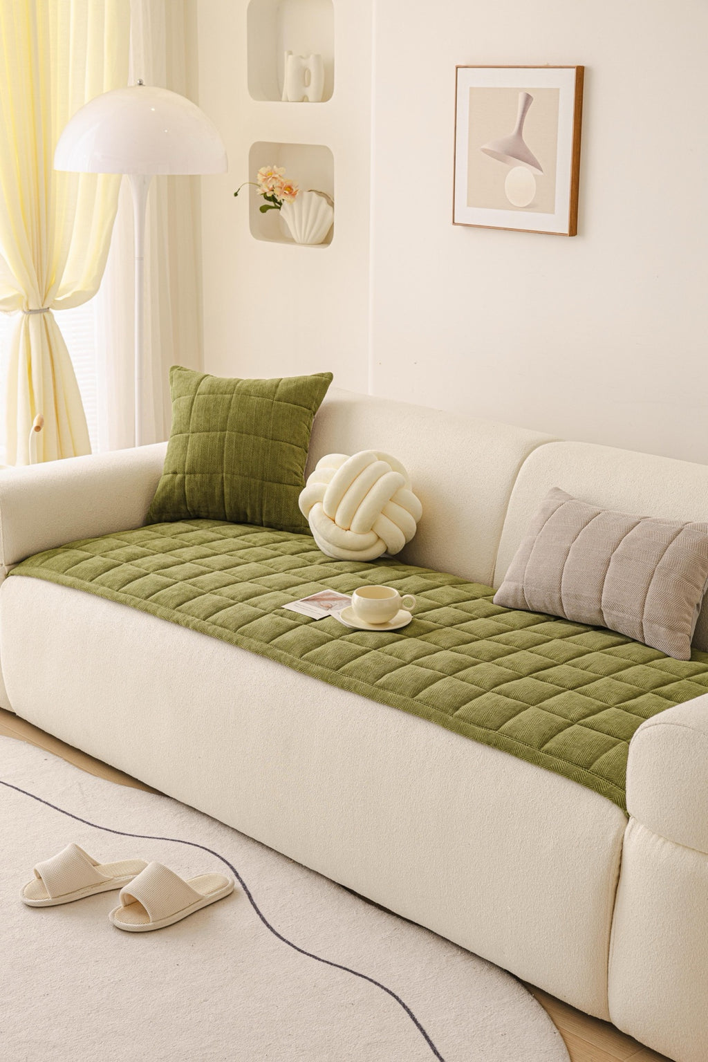 Sofa Decor Haven Quilted Corduroy Sofa Cover Piece in Olive Green - styled quilted sofa cover piece for quilted corduroy sofa cover pieces in Australia, image 31