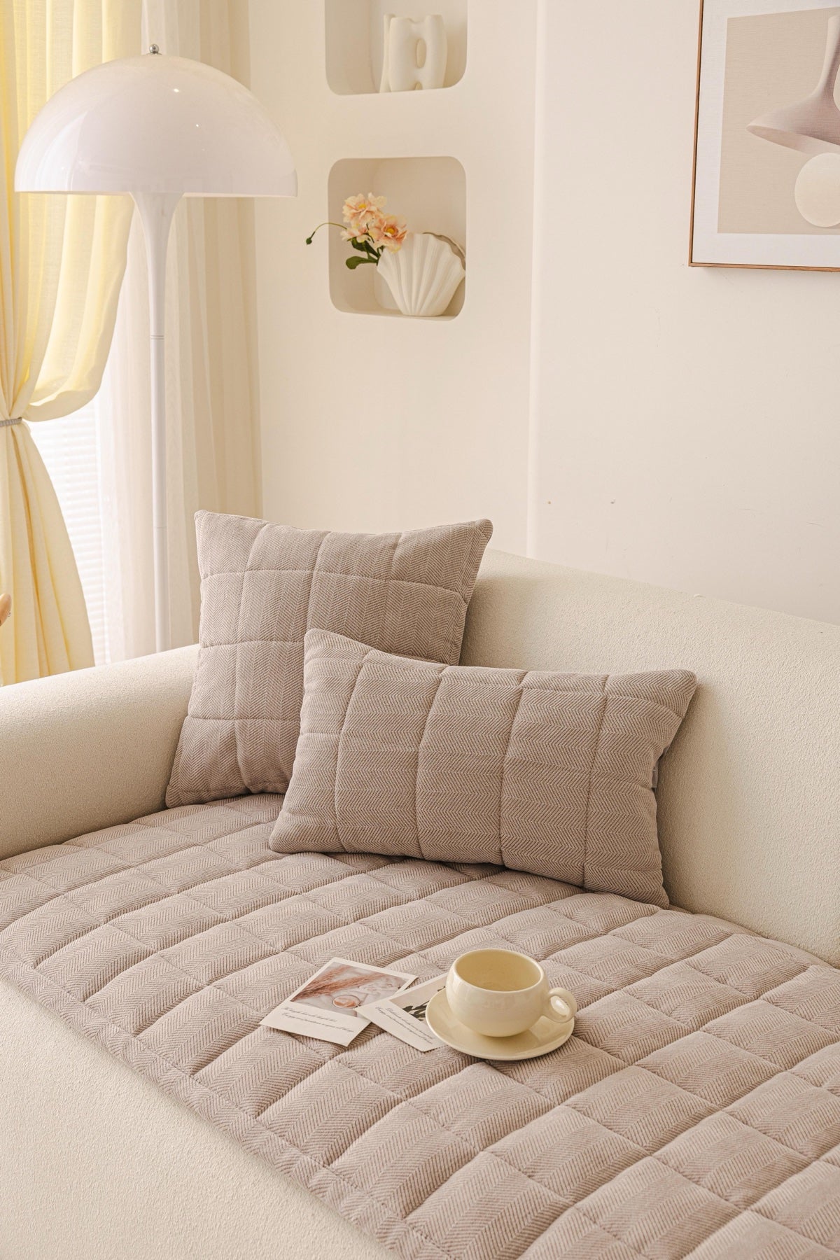 Sofa Decor Haven Quilted Corduroy Sofa Cover Piece in Warm Taupe - styled quilted sofa cover piece for quilted corduroy sofa cover pieces in Australia, image 49