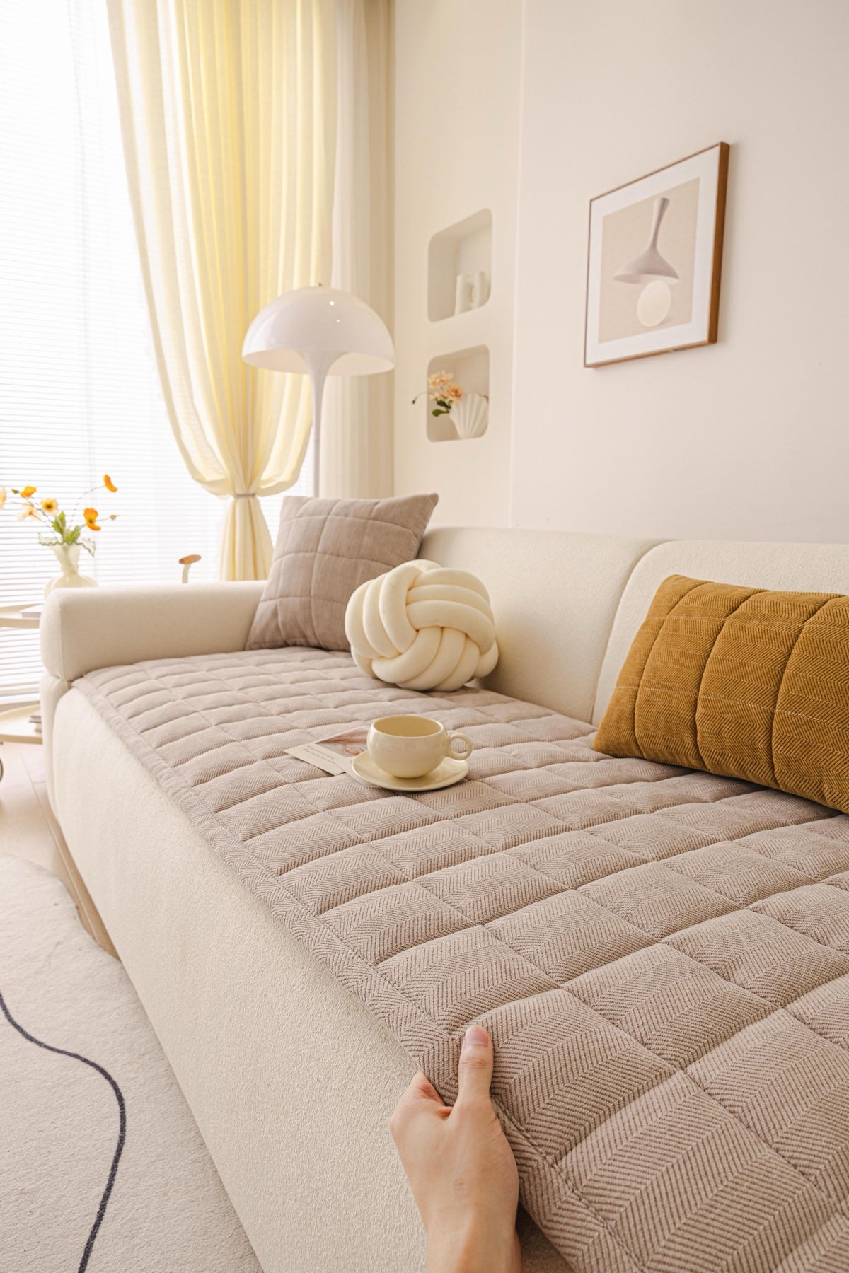 Sofa Decor Haven Quilted Corduroy Sofa Cover Piece in Warm Taupe - styled quilted sofa cover piece for quilted corduroy sofa cover pieces in Australia, image 50