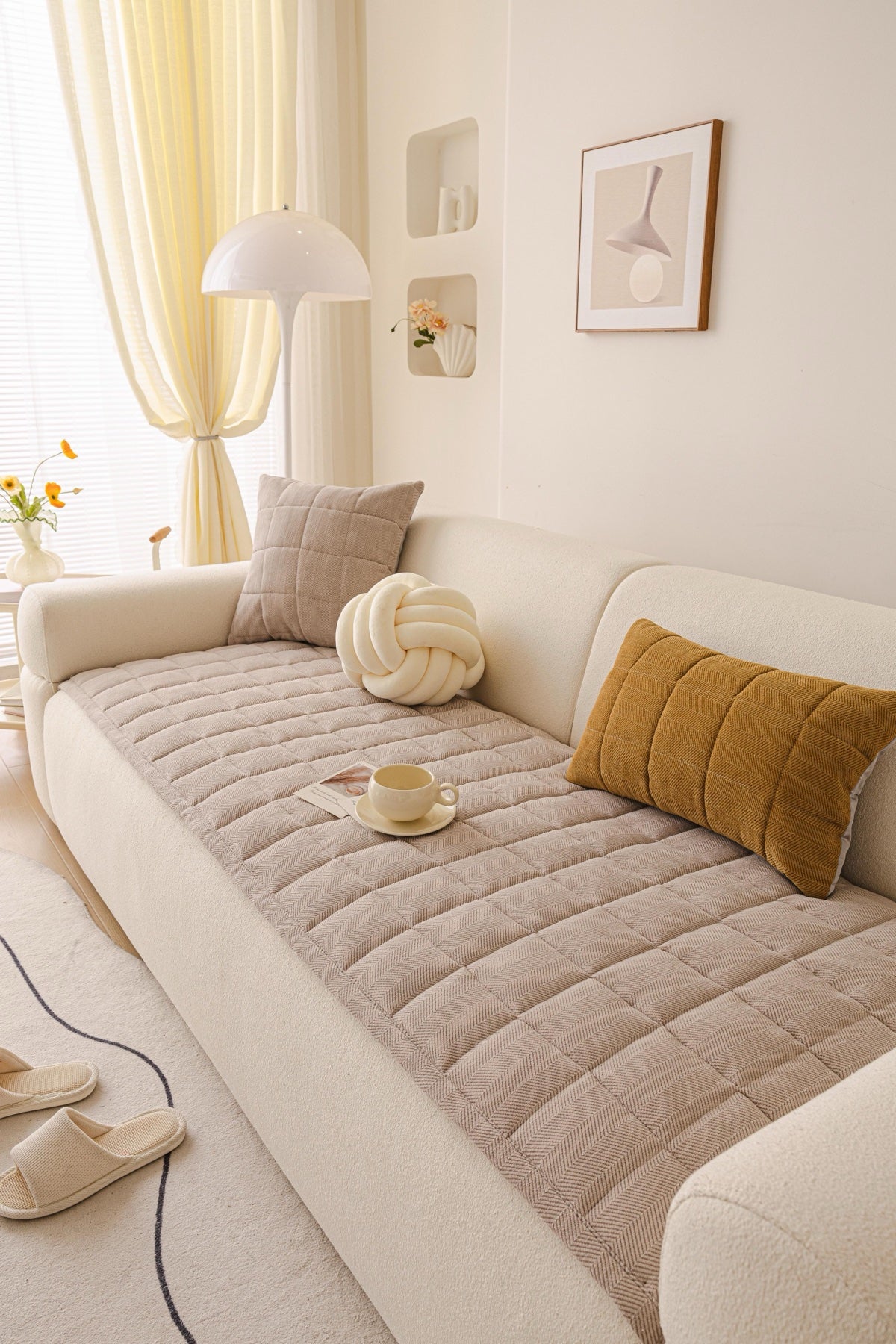 Sofa Decor Haven Quilted Corduroy Sofa Cover Piece in Warm Taupe - styled quilted sofa cover piece for quilted corduroy sofa cover pieces in Australia, image 43