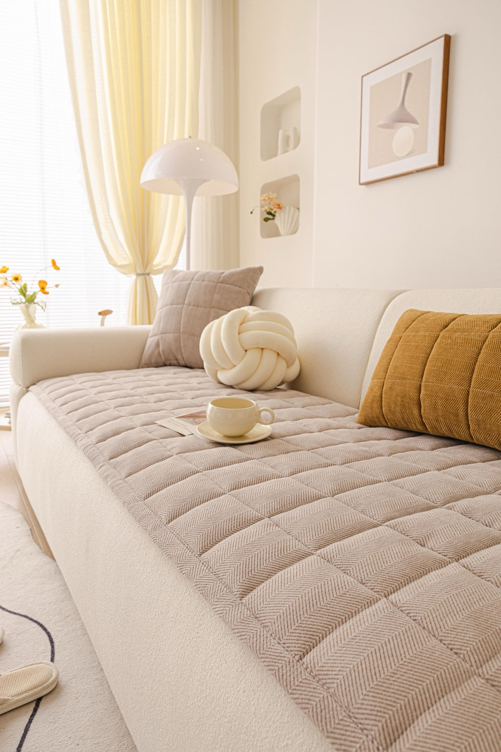 Sofa Decor Haven Quilted Corduroy Sofa Cover Piece in Warm Taupe - styled quilted sofa cover piece for quilted corduroy sofa cover pieces in Australia, image 44