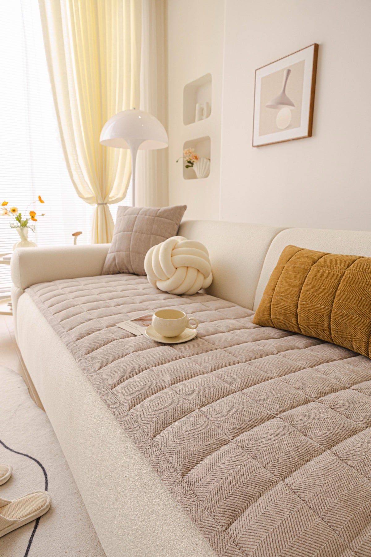 Sofa Decor Haven Quilted Corduroy Sofa Cover Piece in Warm Taupe - styled quilted sofa cover piece for quilted corduroy sofa cover pieces in Australia, image 45