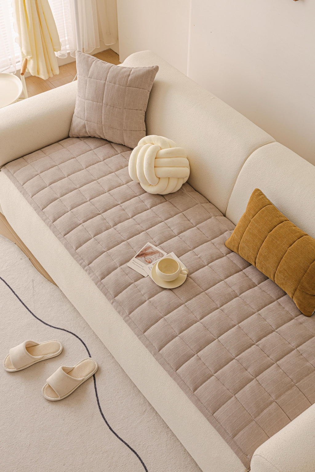 Sofa Decor Haven Quilted Corduroy Sofa Cover Piece in Warm Taupe - styled quilted sofa cover piece for quilted corduroy sofa cover pieces in Australia, image 46