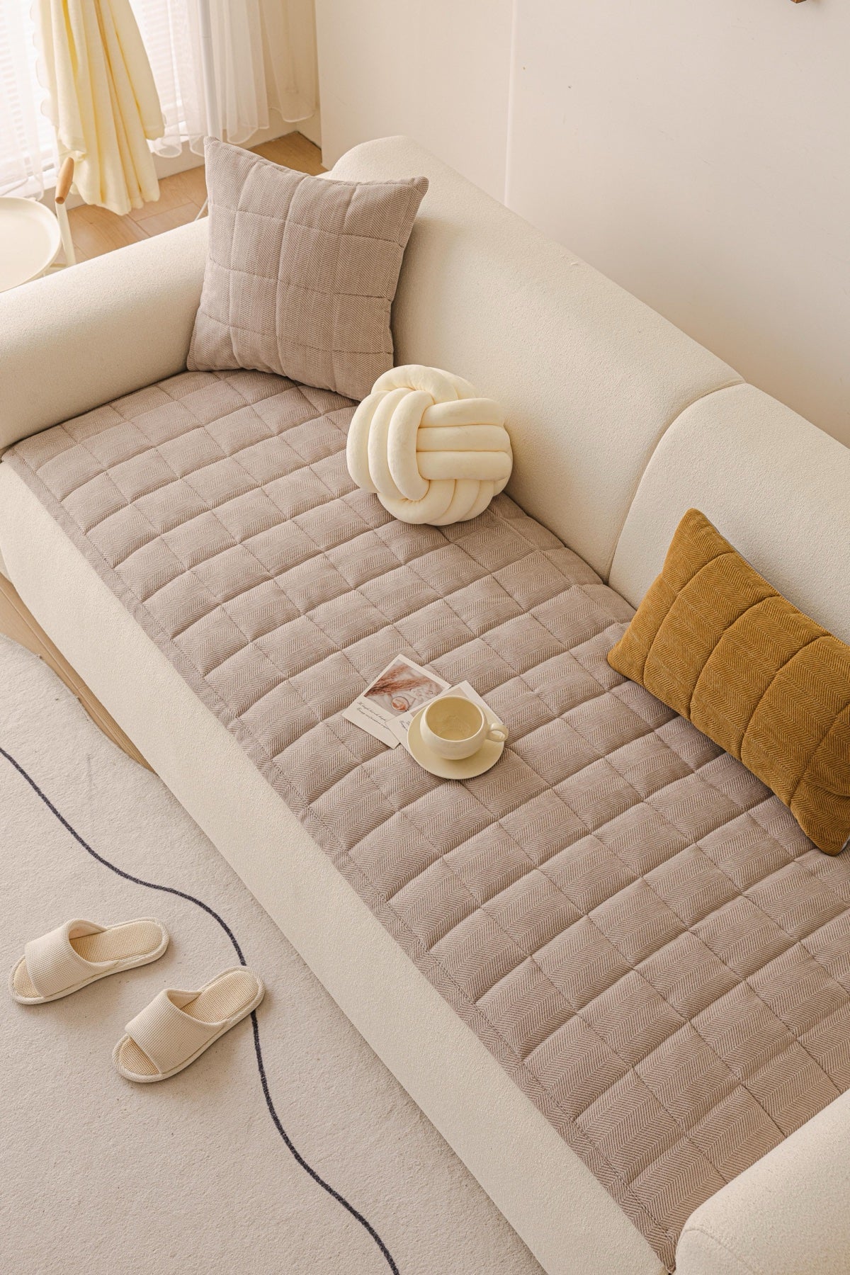 Sofa Decor Haven Quilted Corduroy Sofa Cover Piece in Warm Taupe - styled quilted sofa cover piece for quilted corduroy sofa cover pieces in Australia, image 46