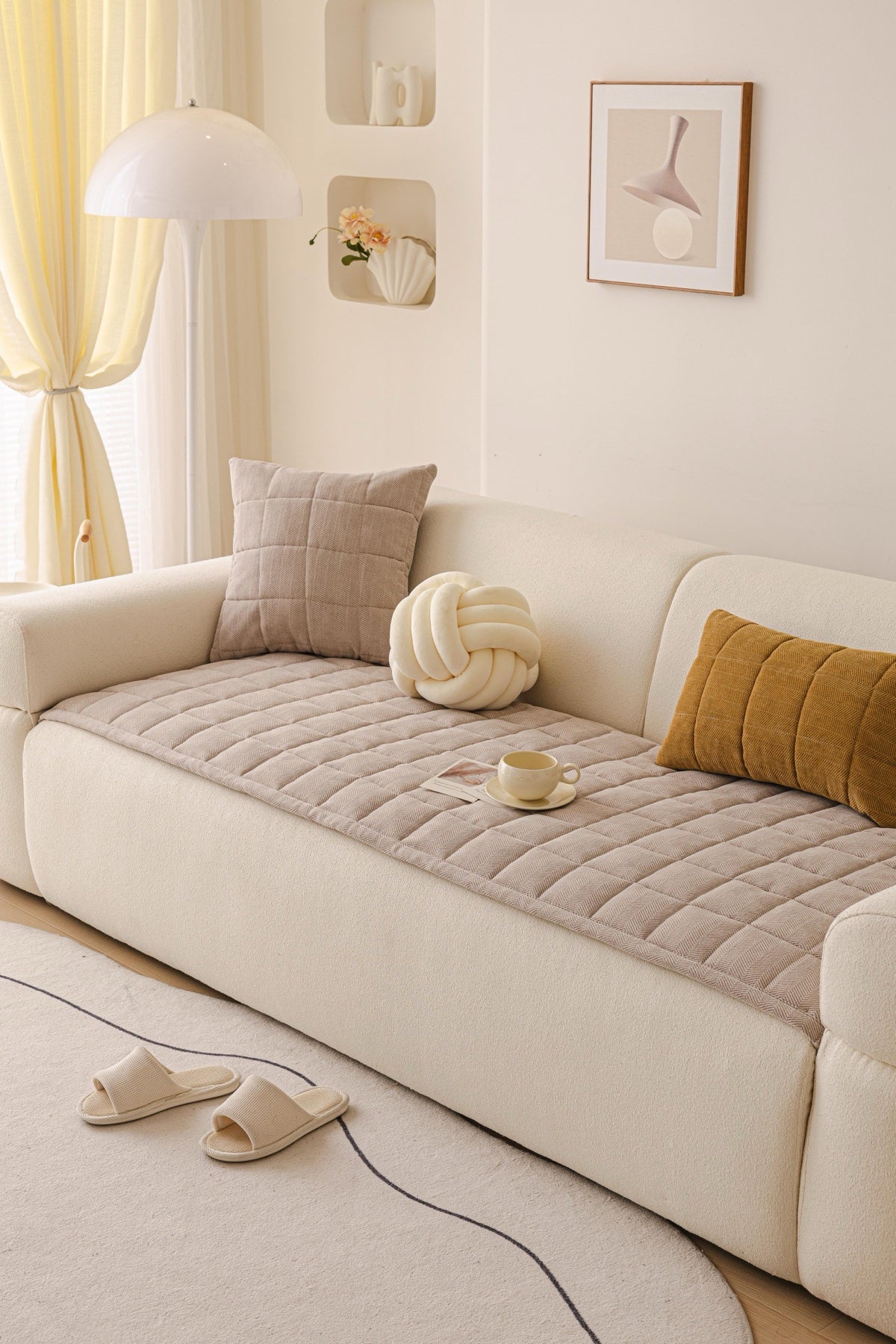Sofa Decor Haven Quilted Corduroy Sofa Cover Piece in Warm Taupe - styled quilted sofa cover piece for quilted corduroy sofa cover pieces in Australia, image 37