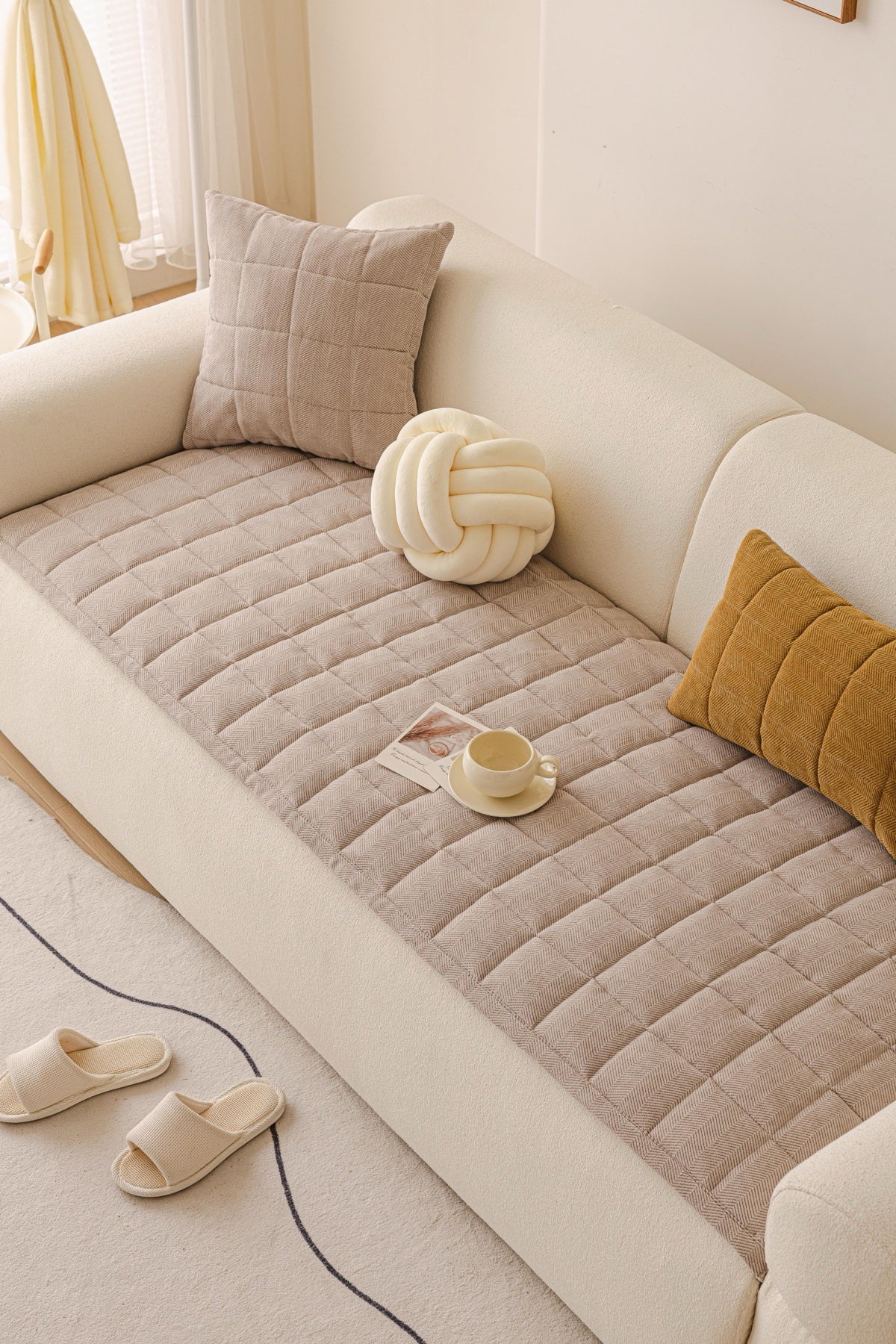 Sofa Decor Haven Quilted Corduroy Sofa Cover Piece in Warm Taupe - styled quilted sofa cover piece for quilted corduroy sofa cover pieces in Australia, image 38