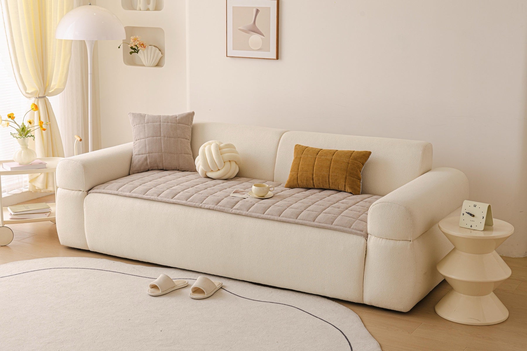 Sofa Decor Haven Quilted Corduroy Sofa Cover Piece in Warm Taupe - front sofa fit view for quilted corduroy sofa cover pieces in Australia, image 39