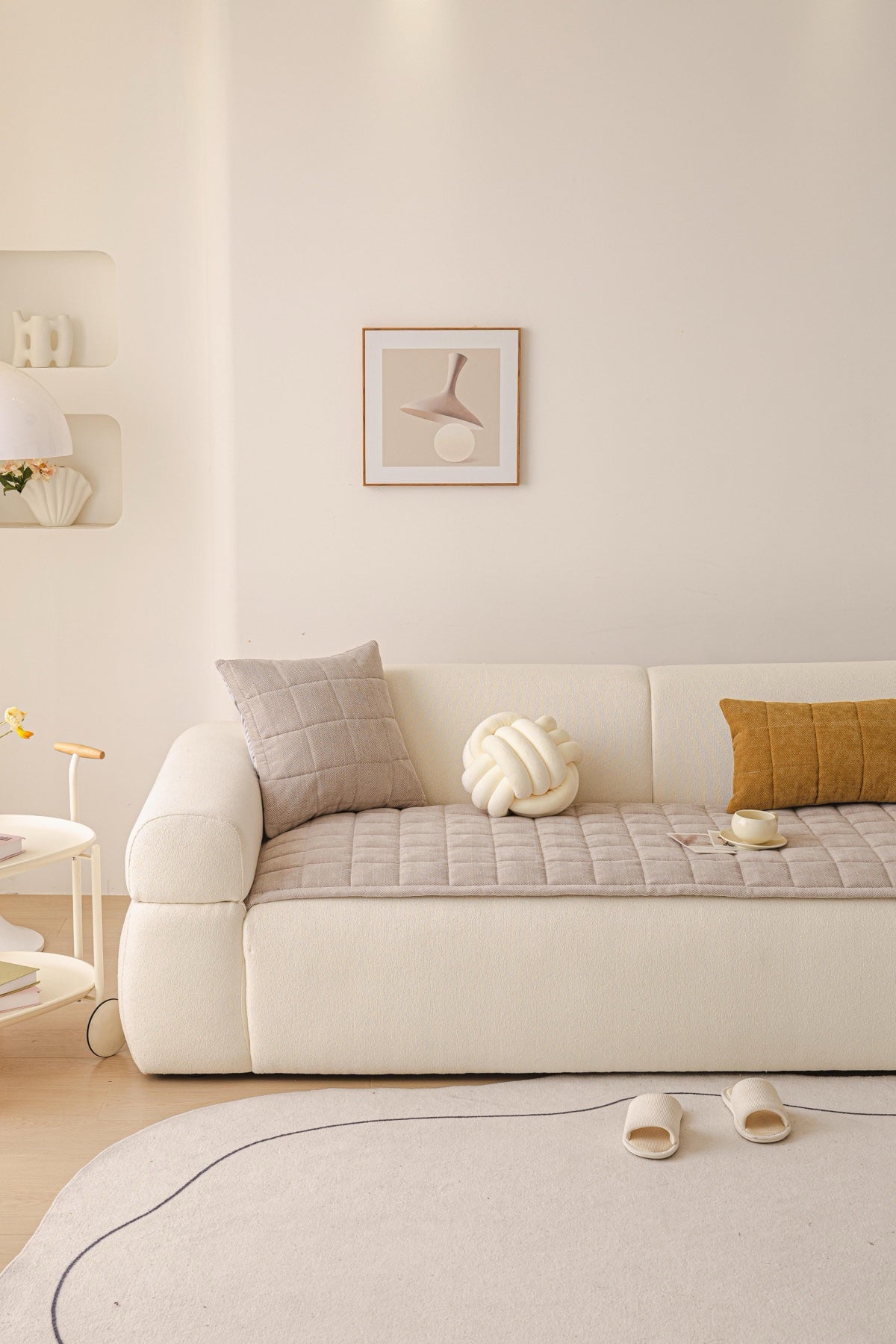 Sofa Decor Haven Quilted Corduroy Sofa Cover Piece in Warm Taupe - front sofa fit view for quilted corduroy sofa cover pieces in Australia, image 42