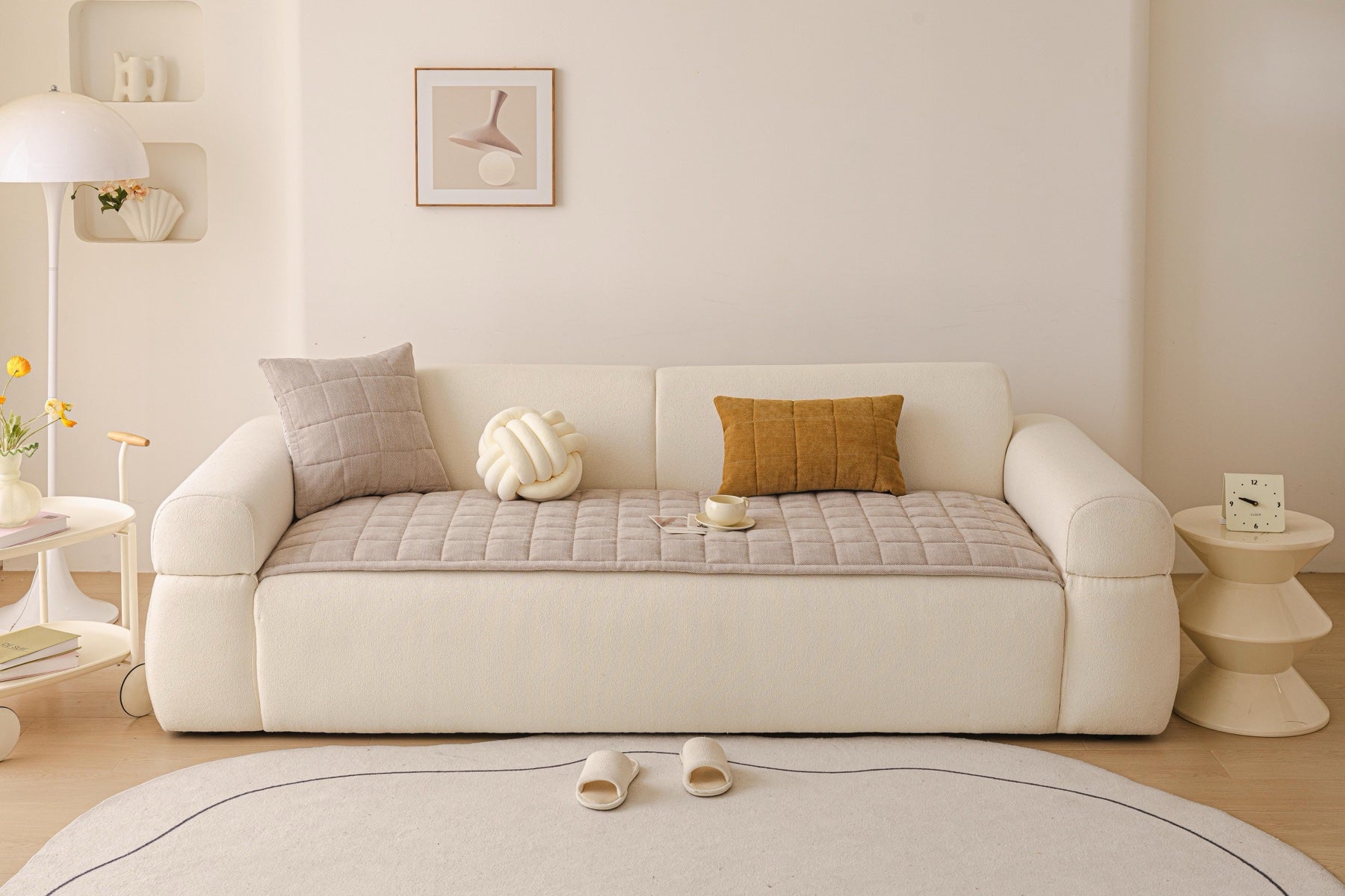Sofa Decor Haven Quilted Corduroy Sofa Cover Piece in Warm Taupe - front sofa fit view for quilted corduroy sofa cover pieces in Australia, image 40