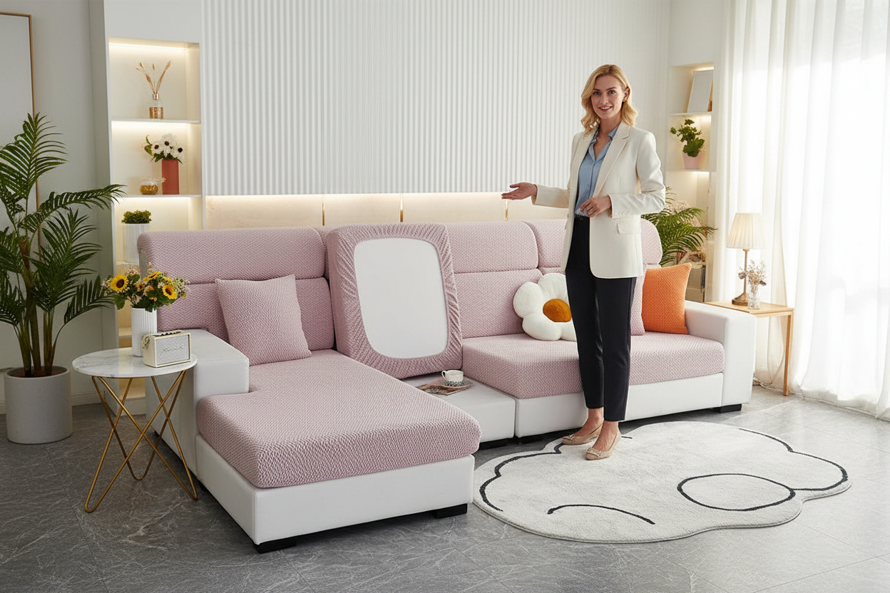 Jacquard Twill Sofa Slipcover – Elastic Half-Cover Couch Protector for Living Rooms - Color 11 / 1pc 3 Seater for Australian sofa styling