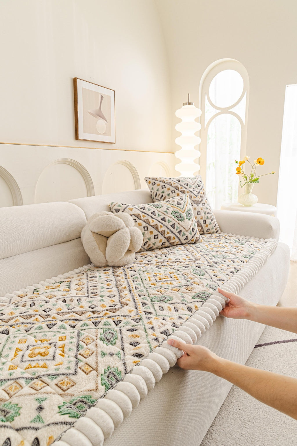 Sofa Decor Liora Pom Edge Boho Sofa Seat Cover - sofa cover piece styling for boho sofa cover piece in Australia, image 2