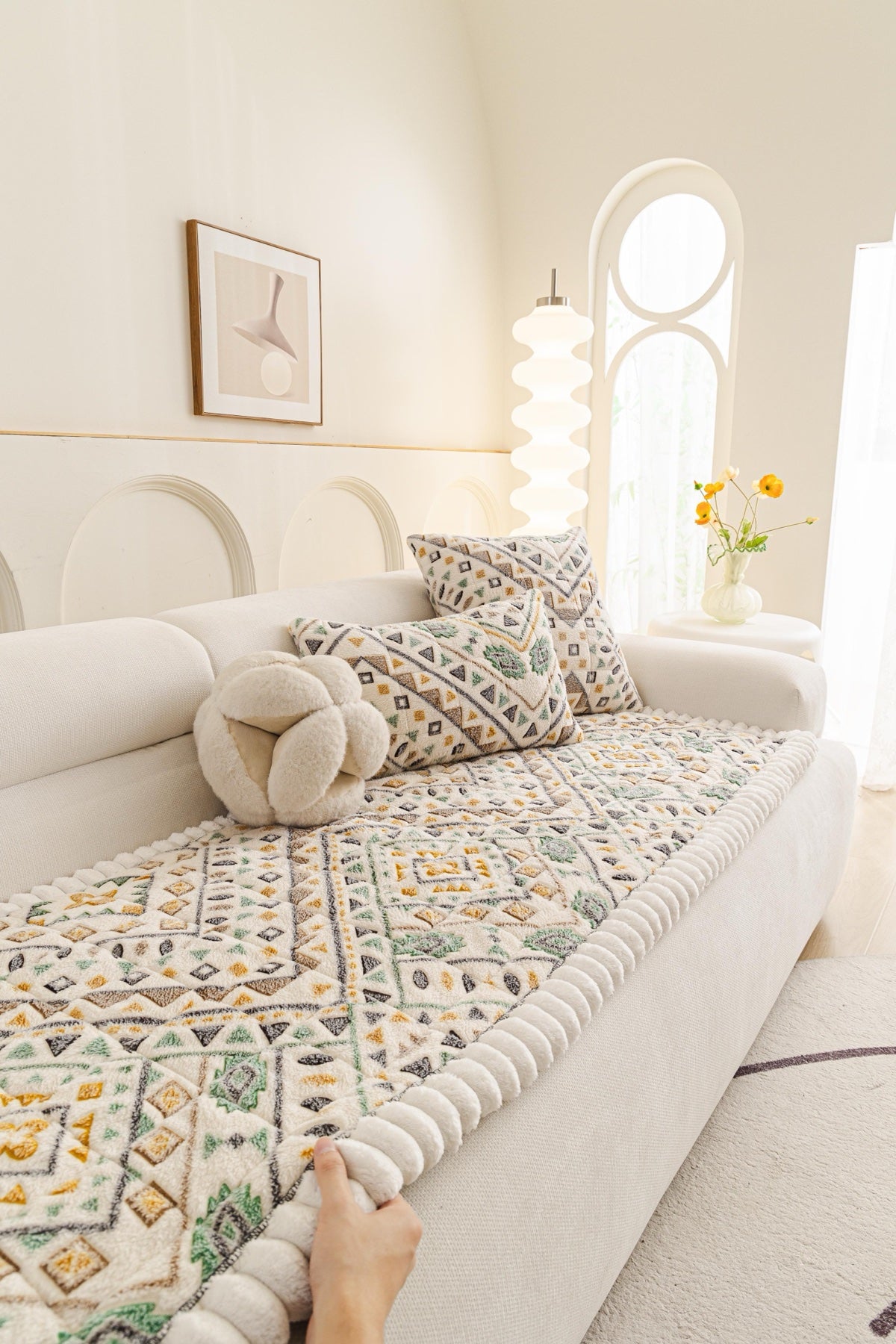 Sofa Decor Liora Pom Edge Boho Sofa Seat Cover - sofa cover piece styling for boho sofa cover piece in Australia, image 4