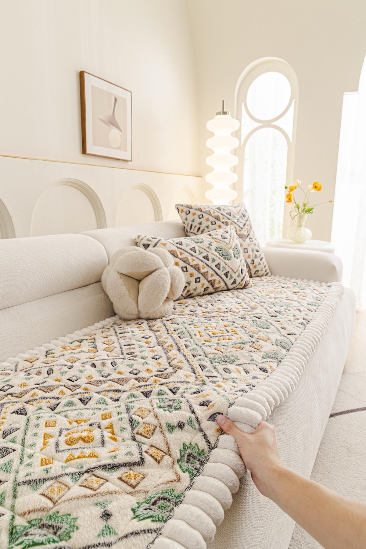 Sofa Decor Liora Pom Edge Boho Sofa Seat Cover - sofa cover piece styling for boho sofa cover piece in Australia, image 3