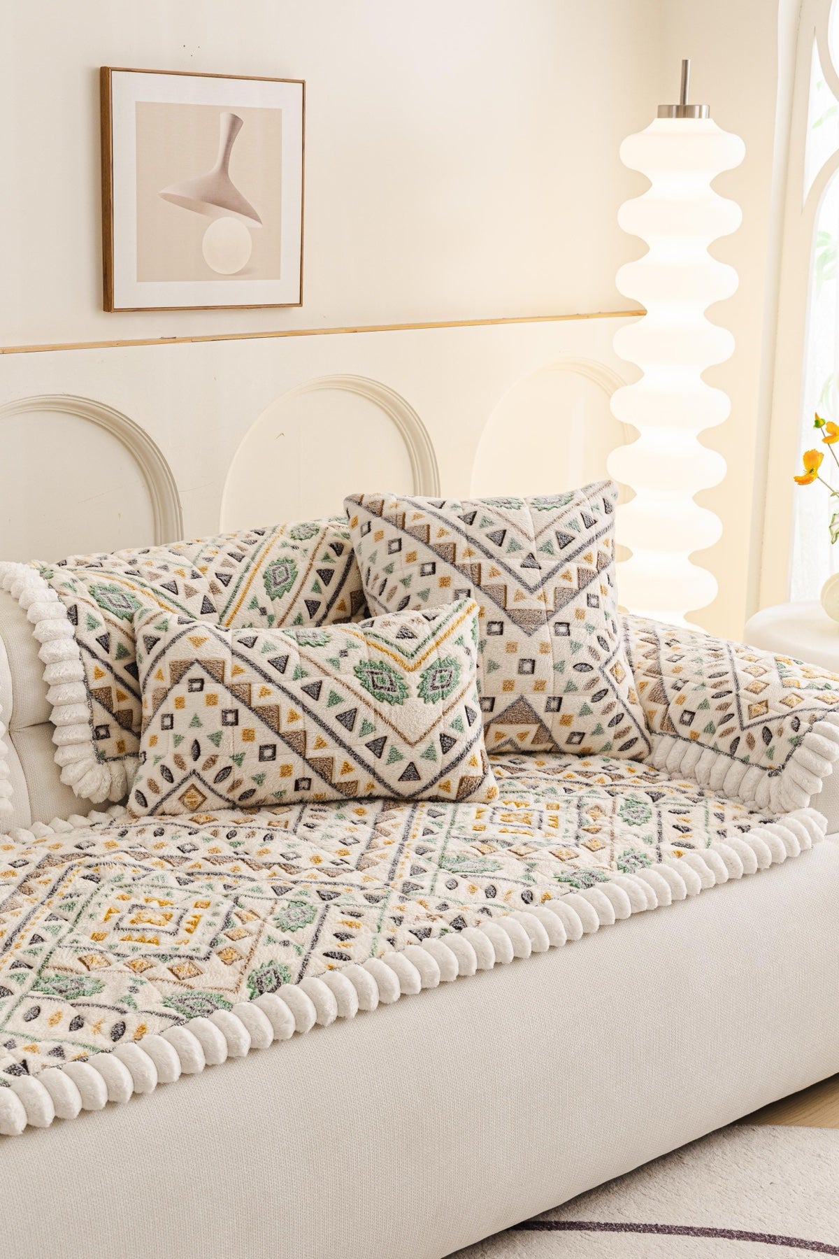 Sofa Decor Liora Pom Edge Boho Sofa Seat Cover - styled sofa fit view for boho sofa cover piece in Australia, image 19