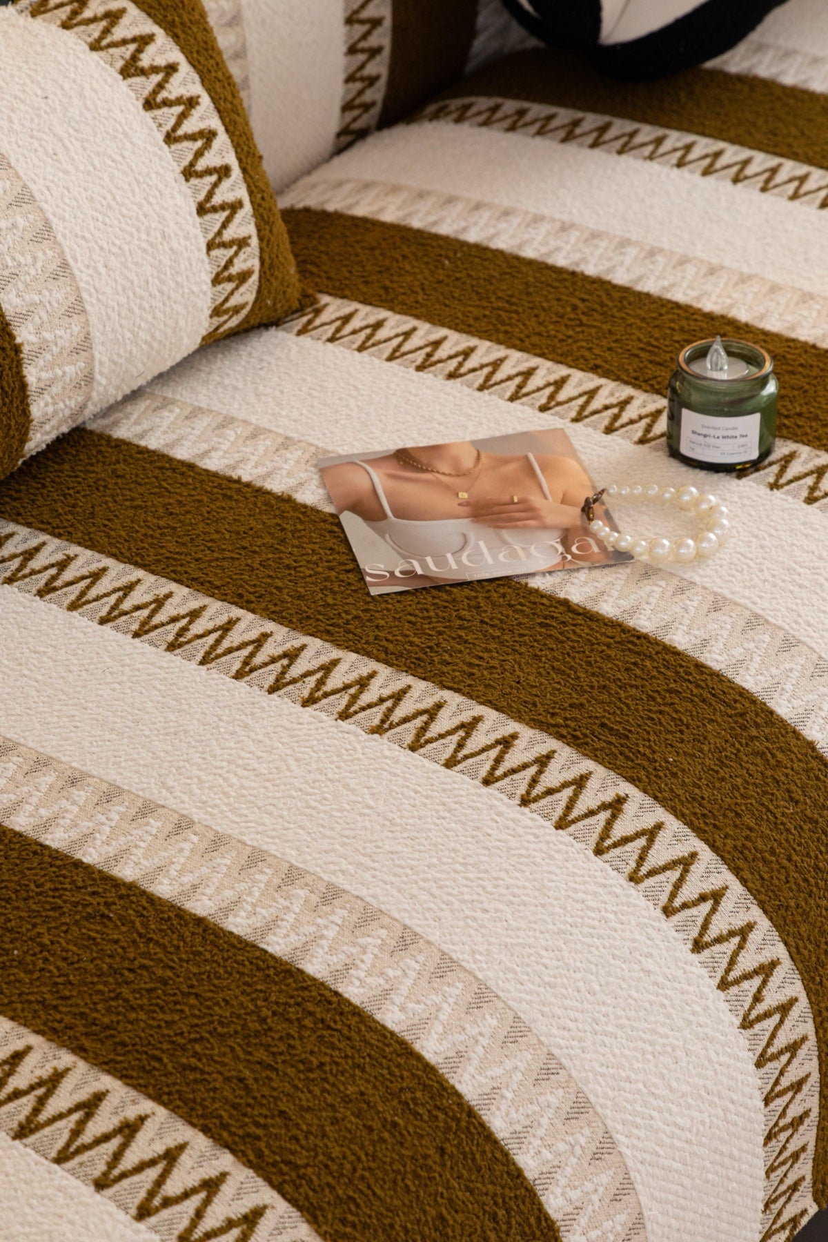 Sofa Decor Marlow Plush Stripe Sofa Seat Cover in Caramel Brown Stripe - detail image for plush striped couch cover pieces in Australia