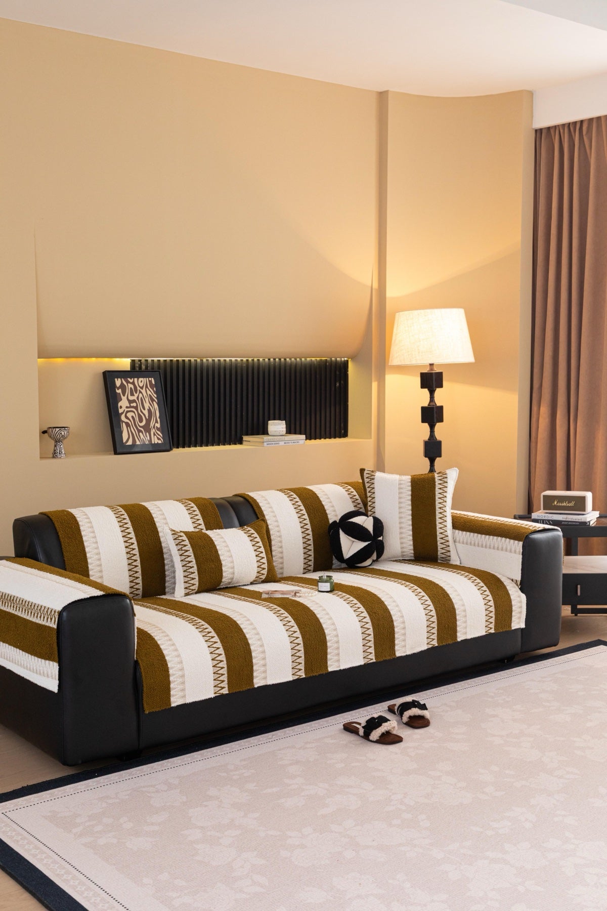 Sofa Decor Marlow Plush Stripe Sofa Seat Cover in Caramel Brown Stripe - detail image for plush striped couch cover pieces in Australia