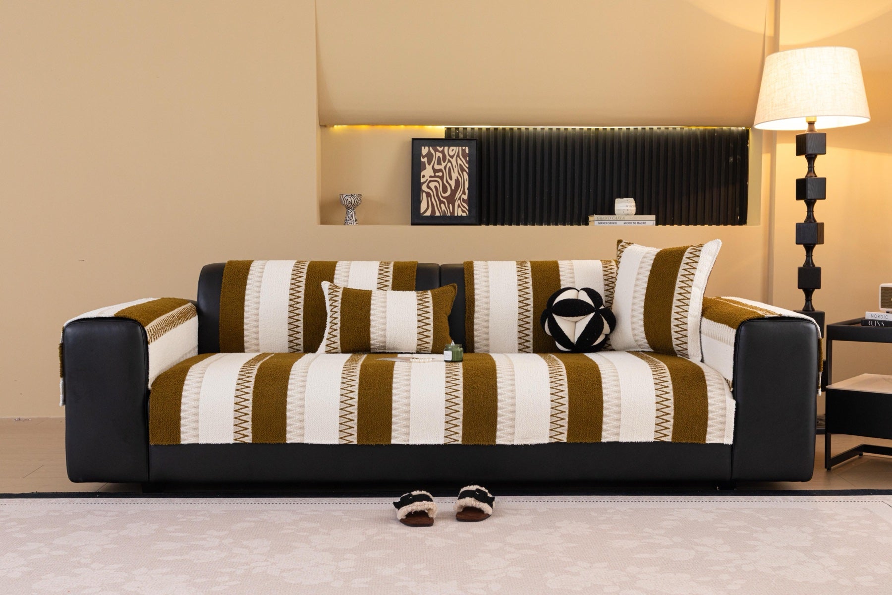 Sofa Decor Marlow Plush Stripe Sofa Seat Cover in Caramel Brown Stripe - detail image for plush striped couch cover pieces in Australia