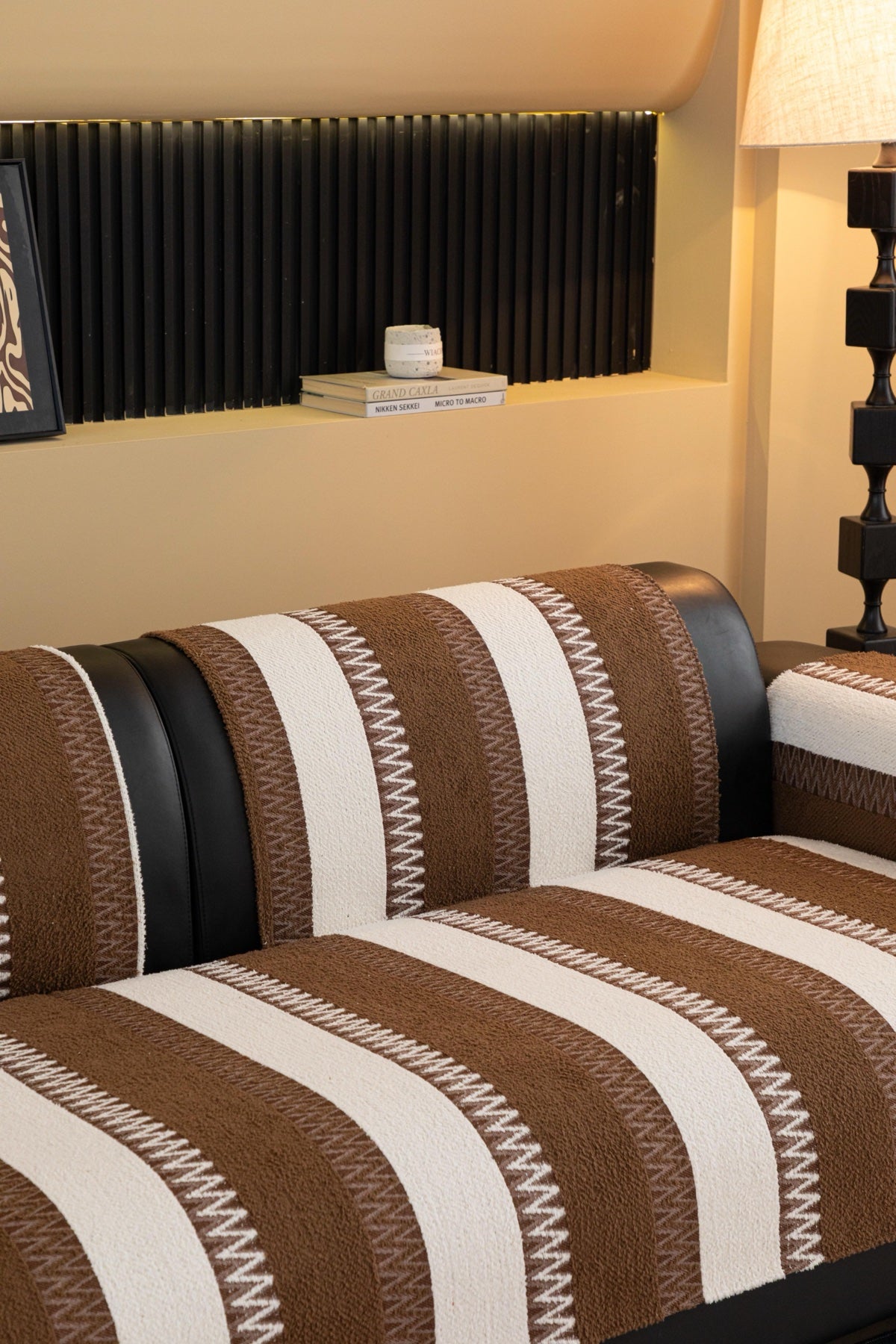Sofa Decor Marlow Plush Stripe Sofa Seat Cover in Mocha Brown Stripe - detail image for plush striped couch cover pieces in Australia