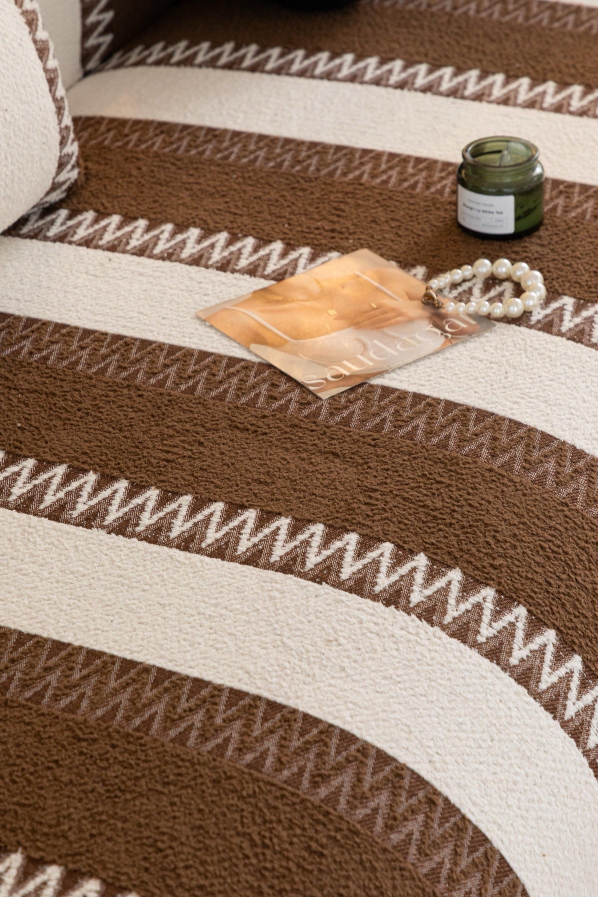 Sofa Decor Marlow Plush Stripe Sofa Seat Cover in Mocha Brown Stripe - detail image for plush striped couch cover pieces in Australia