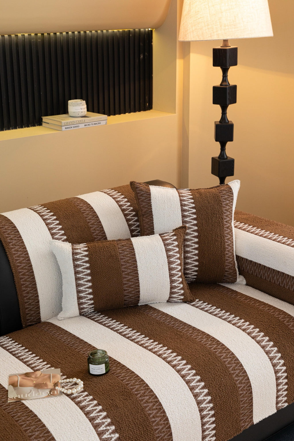 Sofa Decor Marlow Plush Stripe Sofa Seat Cover in Mocha Brown Stripe - detail image for plush striped couch cover pieces in Australia