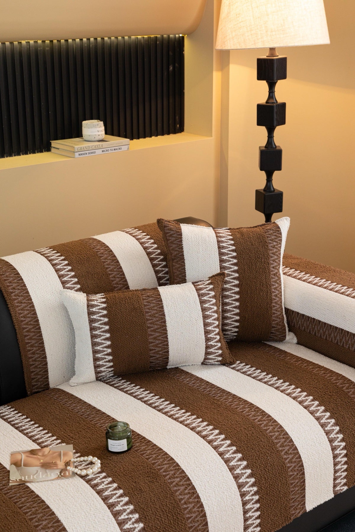 Sofa Decor Marlow Plush Stripe Sofa Seat Cover in Mocha Brown Stripe - detail image for plush striped couch cover pieces in Australia