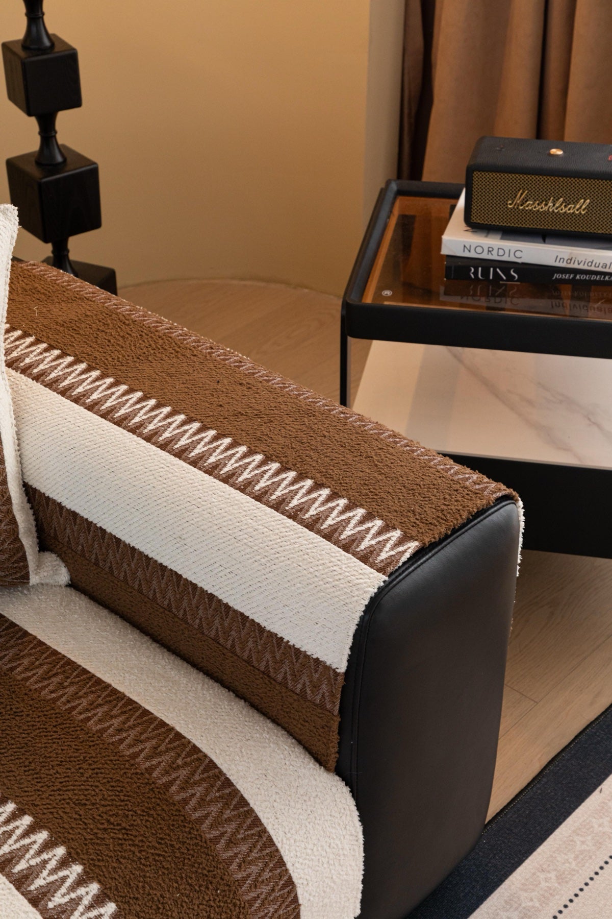 Sofa Decor Marlow Plush Stripe Sofa Seat Cover in Mocha Brown Stripe - detail image for plush striped couch cover pieces in Australia