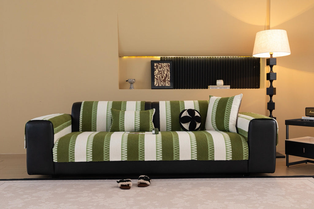 Sofa Decor Marlow Plush Stripe Sofa Seat Cover - in beige 90x90cm - plush pet friendly striped - product image 45 - for Australian sofas