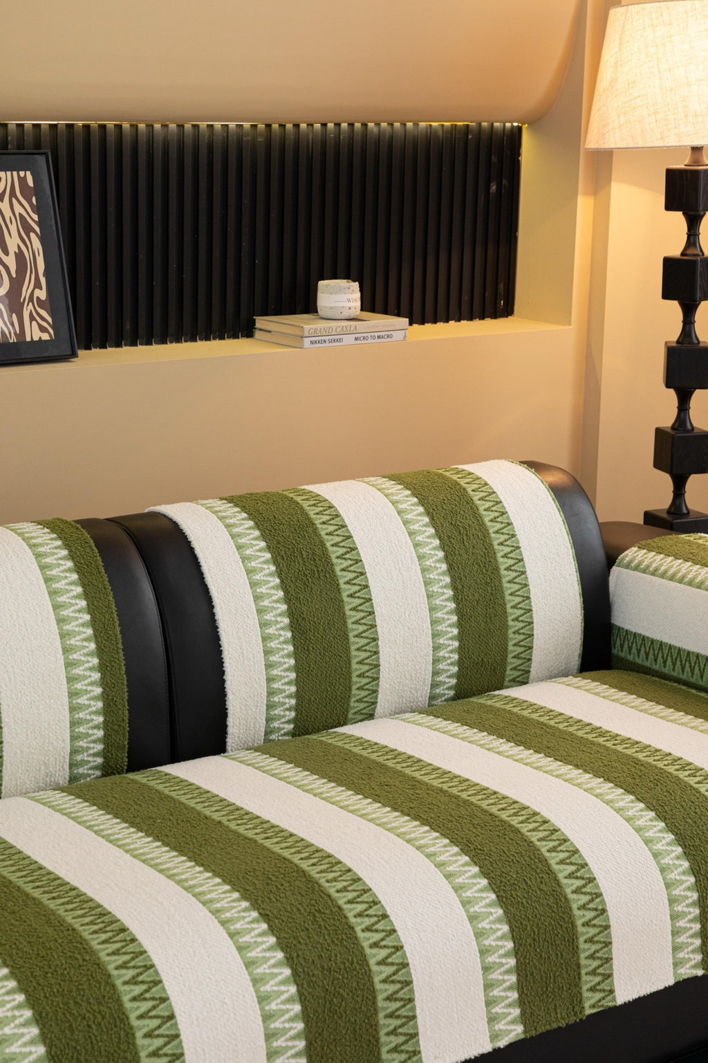 Sofa Decor Marlow Plush Stripe Sofa Seat Cover in Olive Green Stripe - detail image for plush striped couch cover pieces in Australia