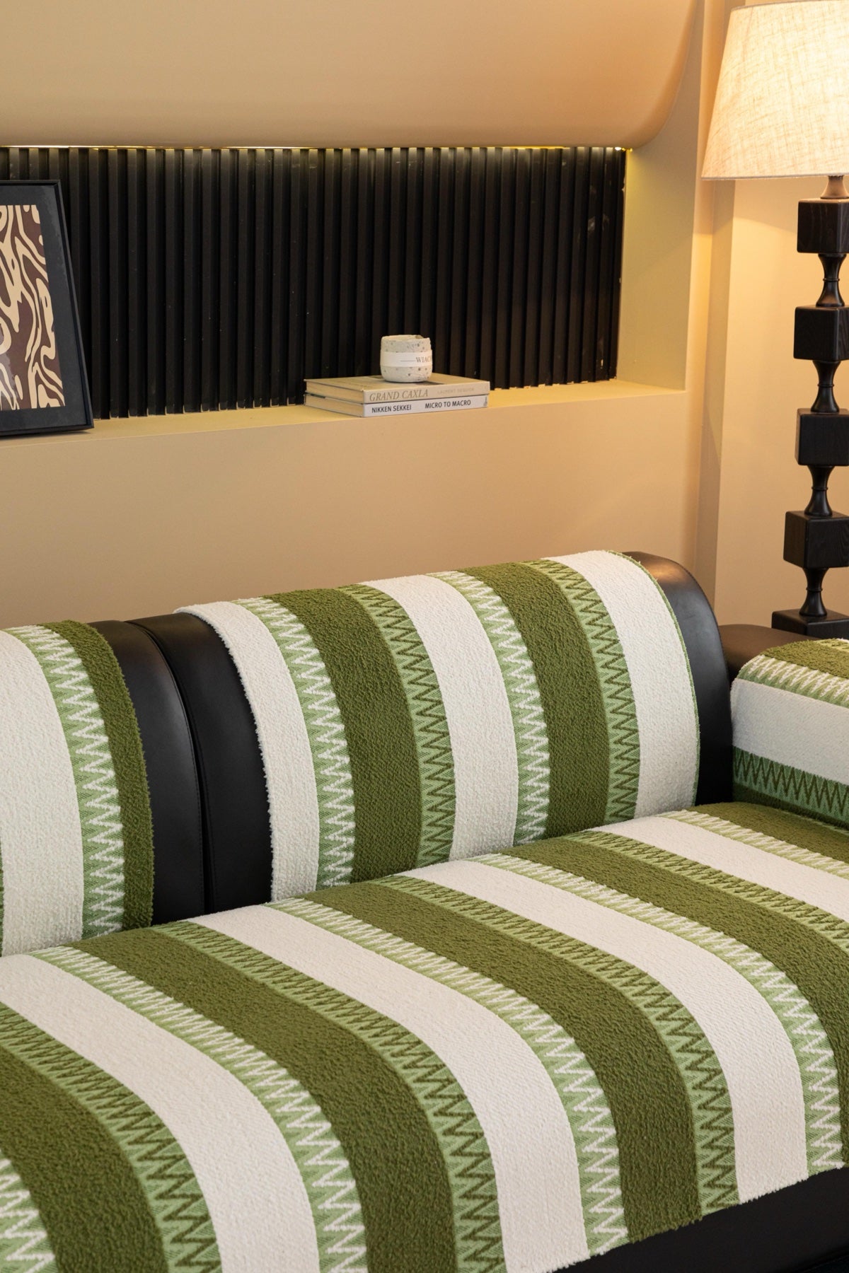 Sofa Decor Marlow Plush Stripe Sofa Seat Cover in Olive Green Stripe - detail image for plush striped couch cover pieces in Australia