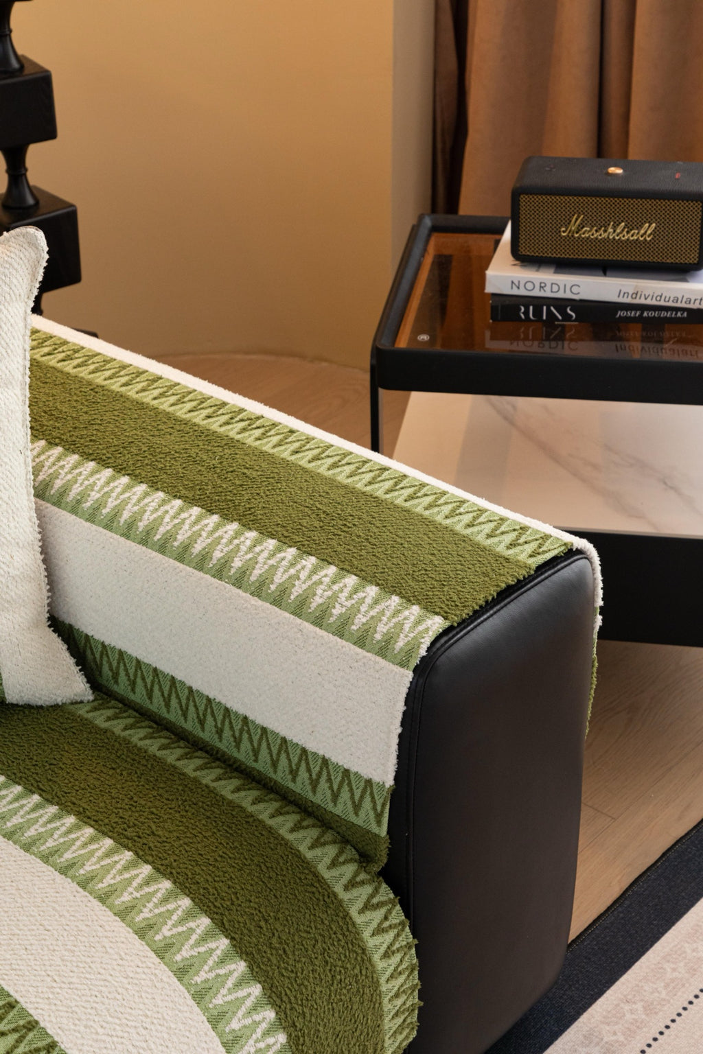 Sofa Decor Marlow Plush Stripe Sofa Seat Cover in Olive Green Stripe - detail image for plush striped couch cover pieces in Australia