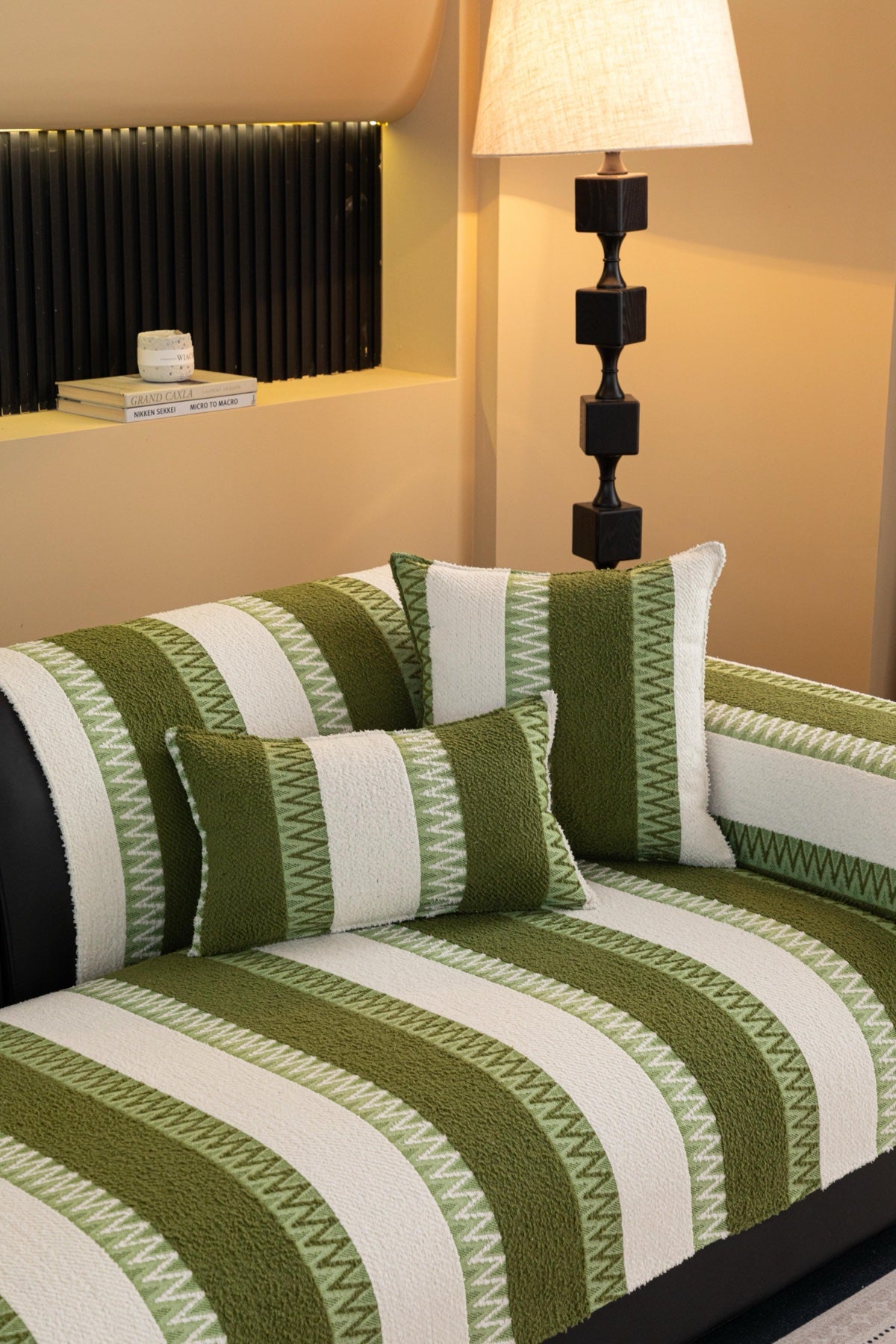 Sofa Decor Marlow Plush Stripe Sofa Seat Cover in Olive Green Stripe - detail image for plush striped couch cover pieces in Australia